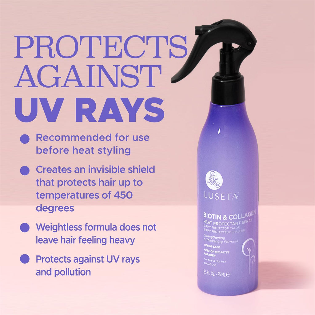 Luseta Biotin & Collagen Heat Protection Spray – 8.5oz | Shield Hair During Heat Styling