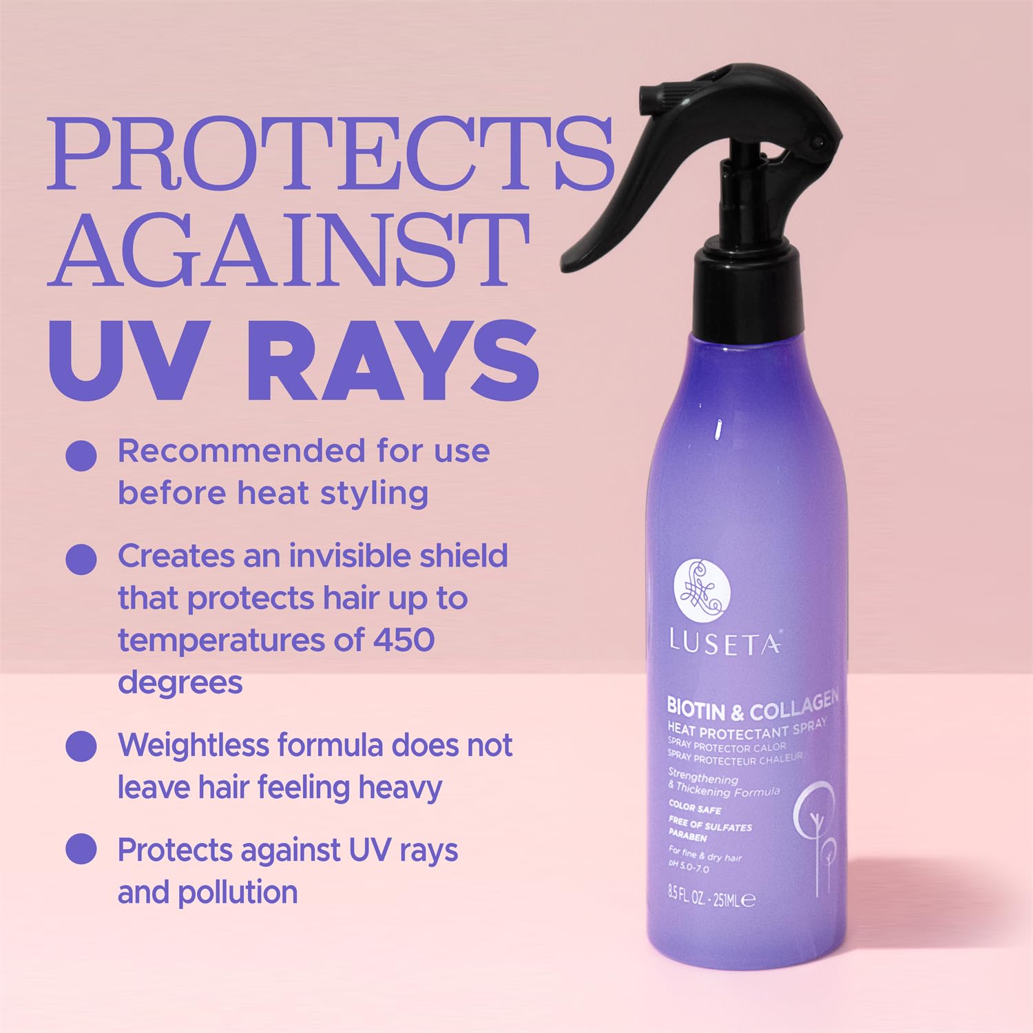 Luseta Biotin & Collagen Heat Protection Spray – 8.5oz | Shield Hair During Heat Styling