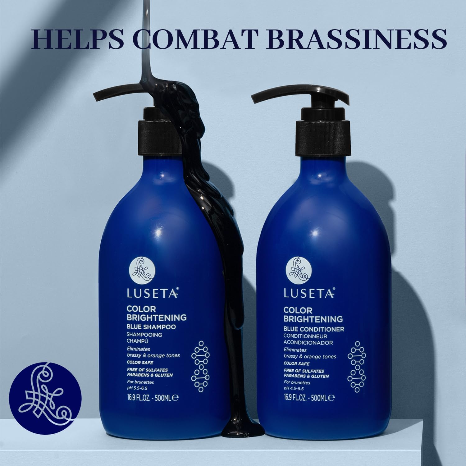 Luseta Blue Shampoo for Brassy Hair & Brunettes – Tones Down Orange & Copper (2x16.9oz)