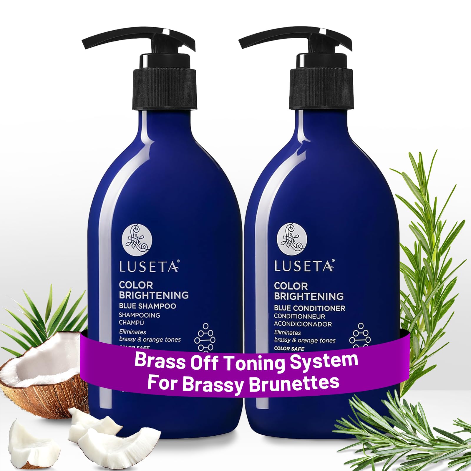 Luseta Blue Shampoo & Conditioner Set – Color Brightening for Brassy & Brunette Tones, 2x16.9oz
