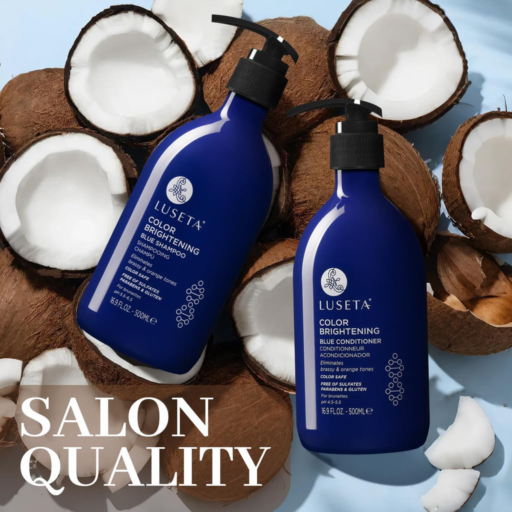 Luseta Blue Shampoo for Brassy Hair & Brunettes – Tones Down Orange & Copper (2x16.9oz)