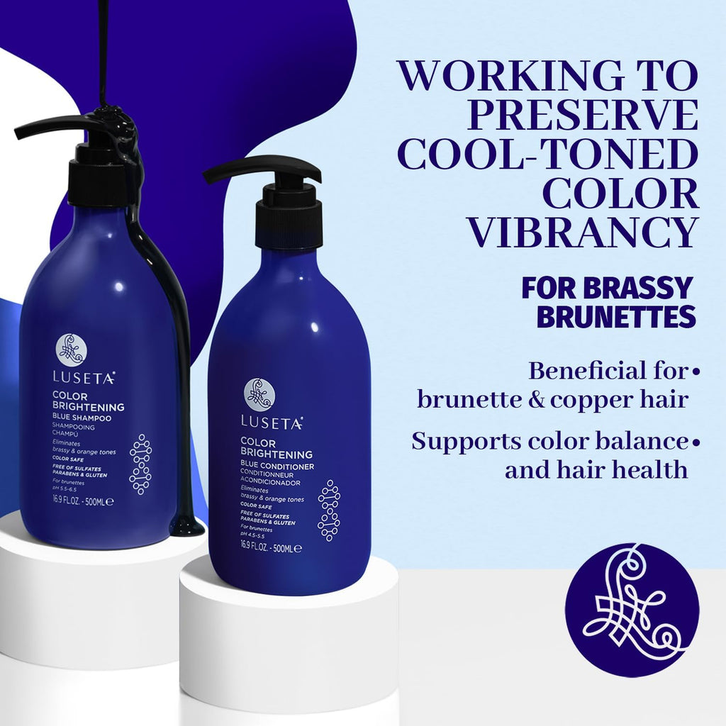 Luseta Blue Shampoo for Brassy Hair & Brunettes – Tones Down Orange & Copper (2x16.9oz)