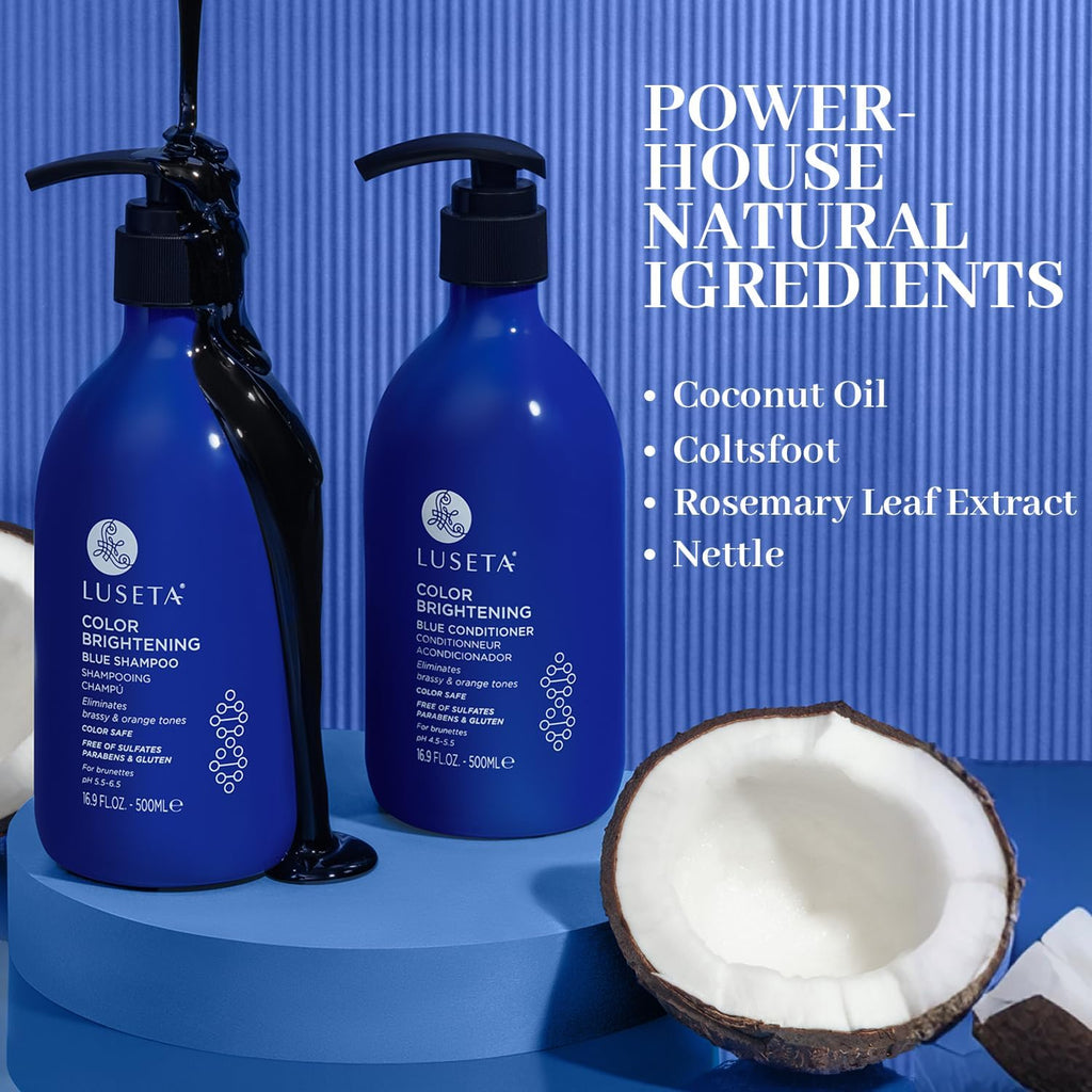 Luseta Blue Shampoo for Brassy Hair & Brunettes – Tones Down Orange & Copper (2x16.9oz)