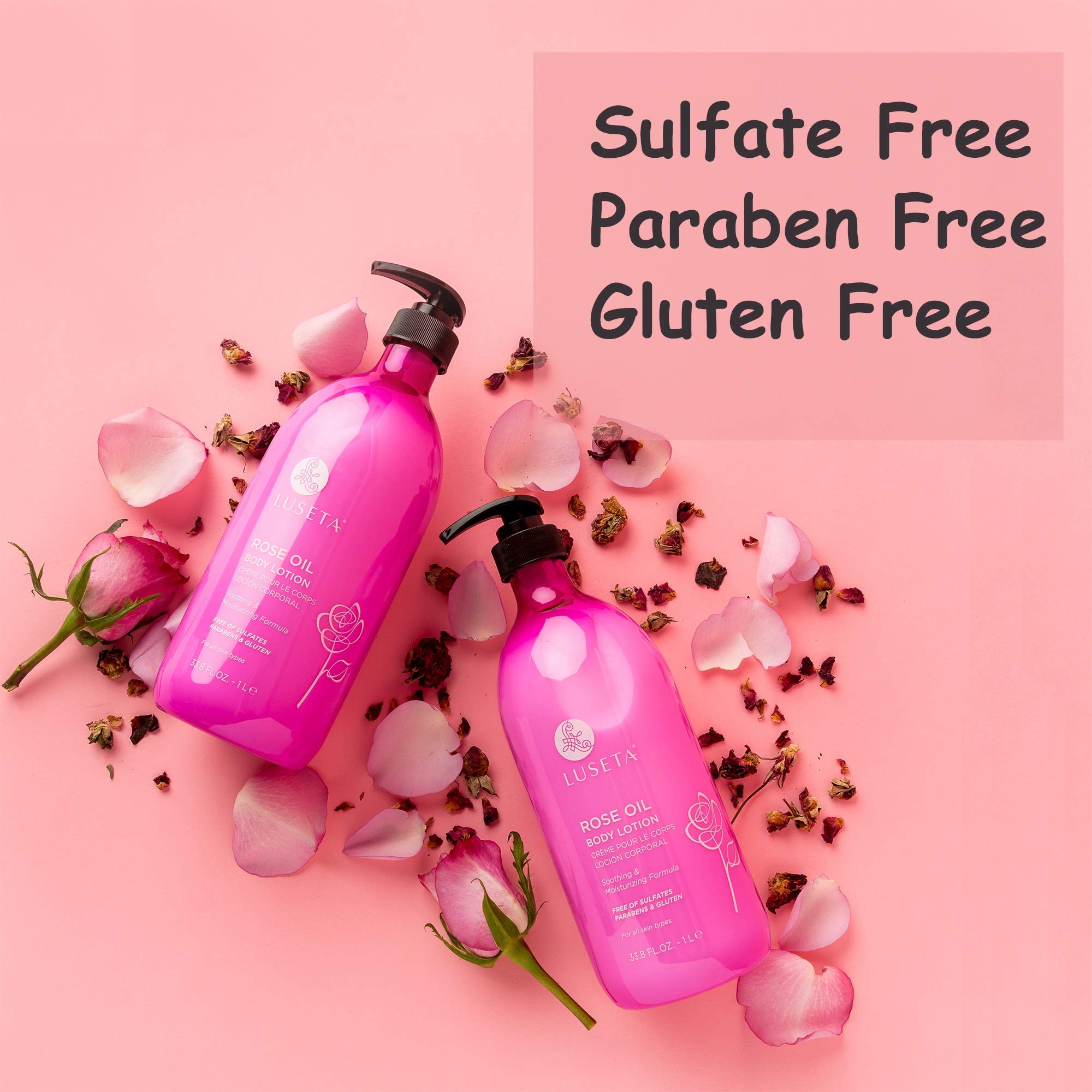 Luseta Rose Scented Body Lotion – 33.8oz, Rosa Rugosa Flower Extract, Sulfate & Paraben Free