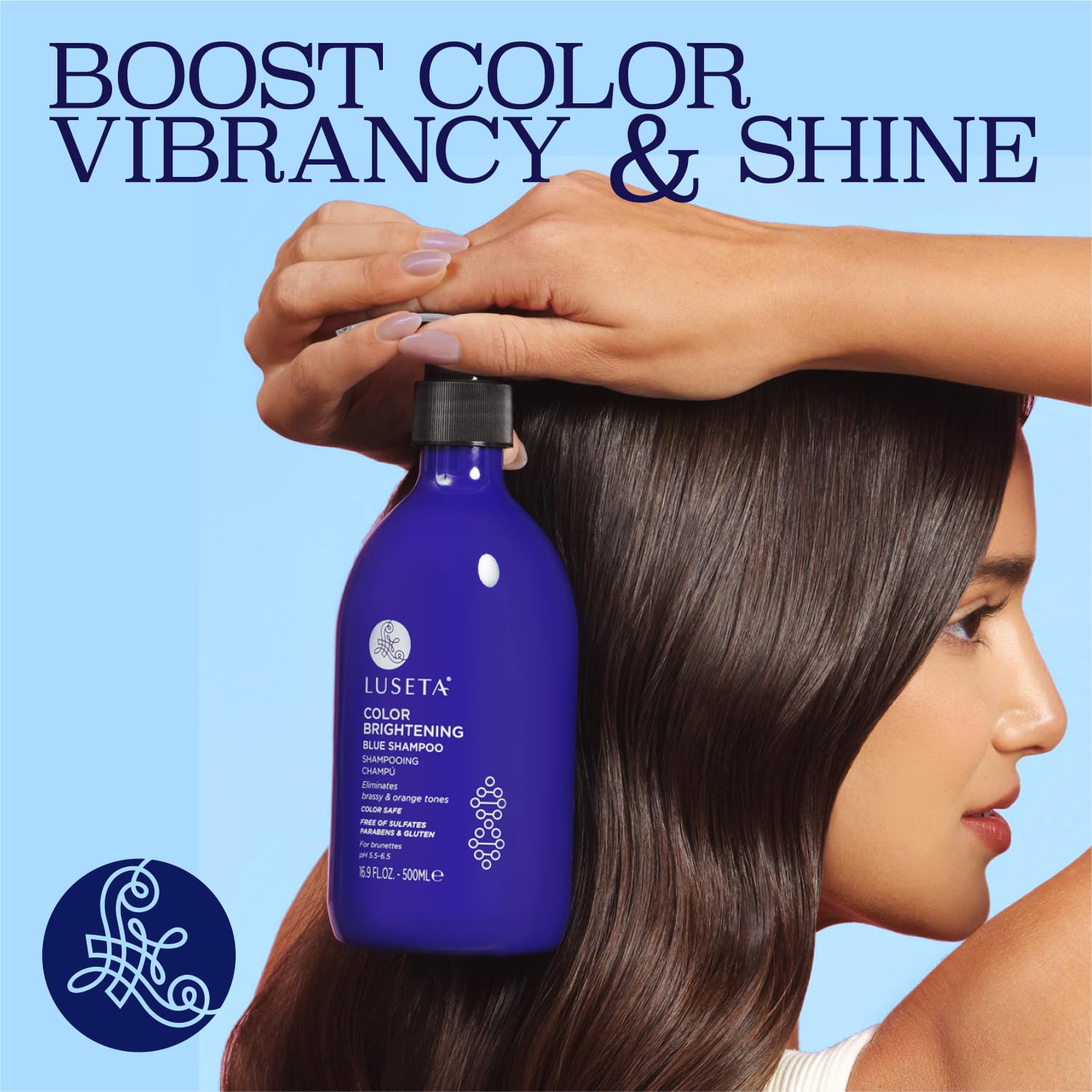 Luseta Blue Shampoo & Conditioner Set – Color Brightening for Brassy & Brunette Tones, 2x16.9oz
