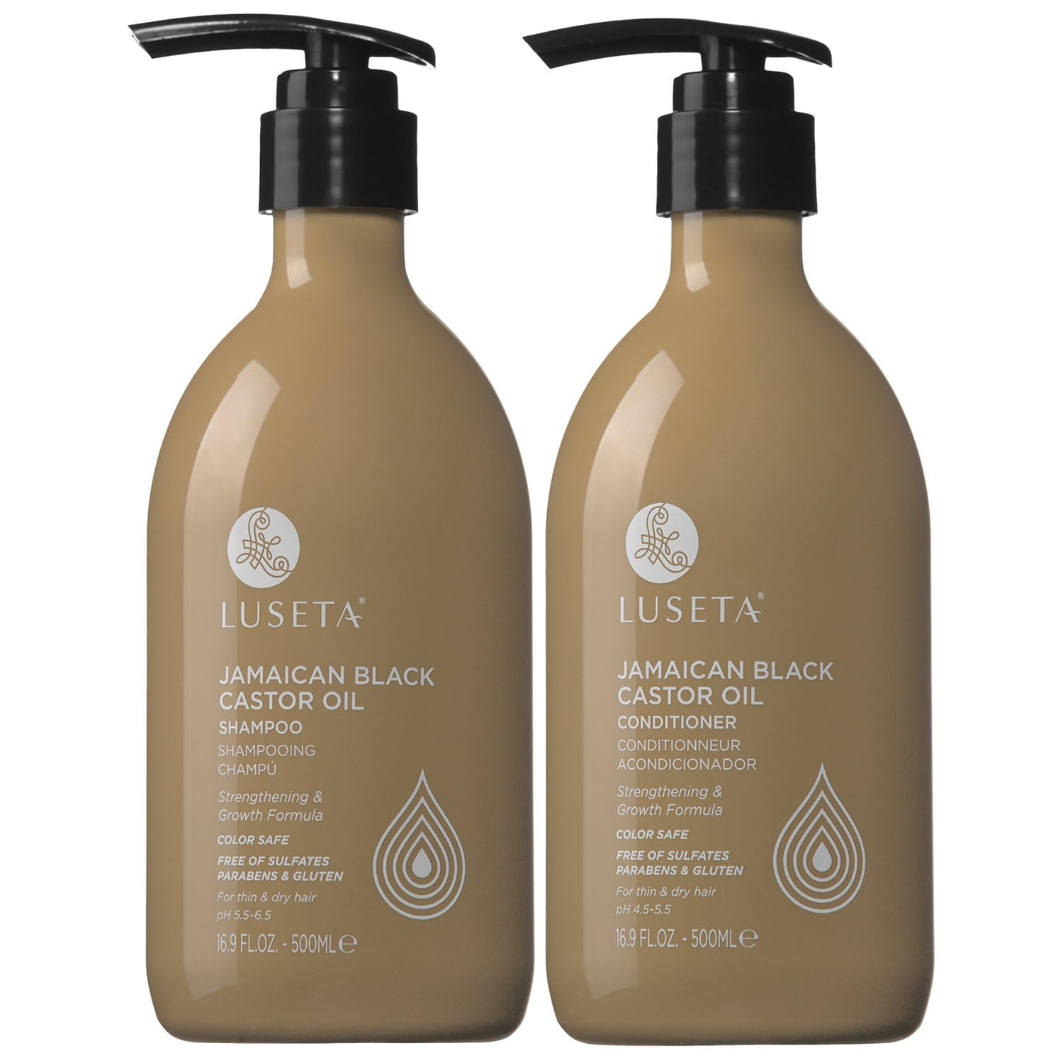 Luseta Castor Oil Shampoo & Conditioner Set – Strengthen & Cleanse Thin Hair | Sulfate-Free 16.9oz x 2