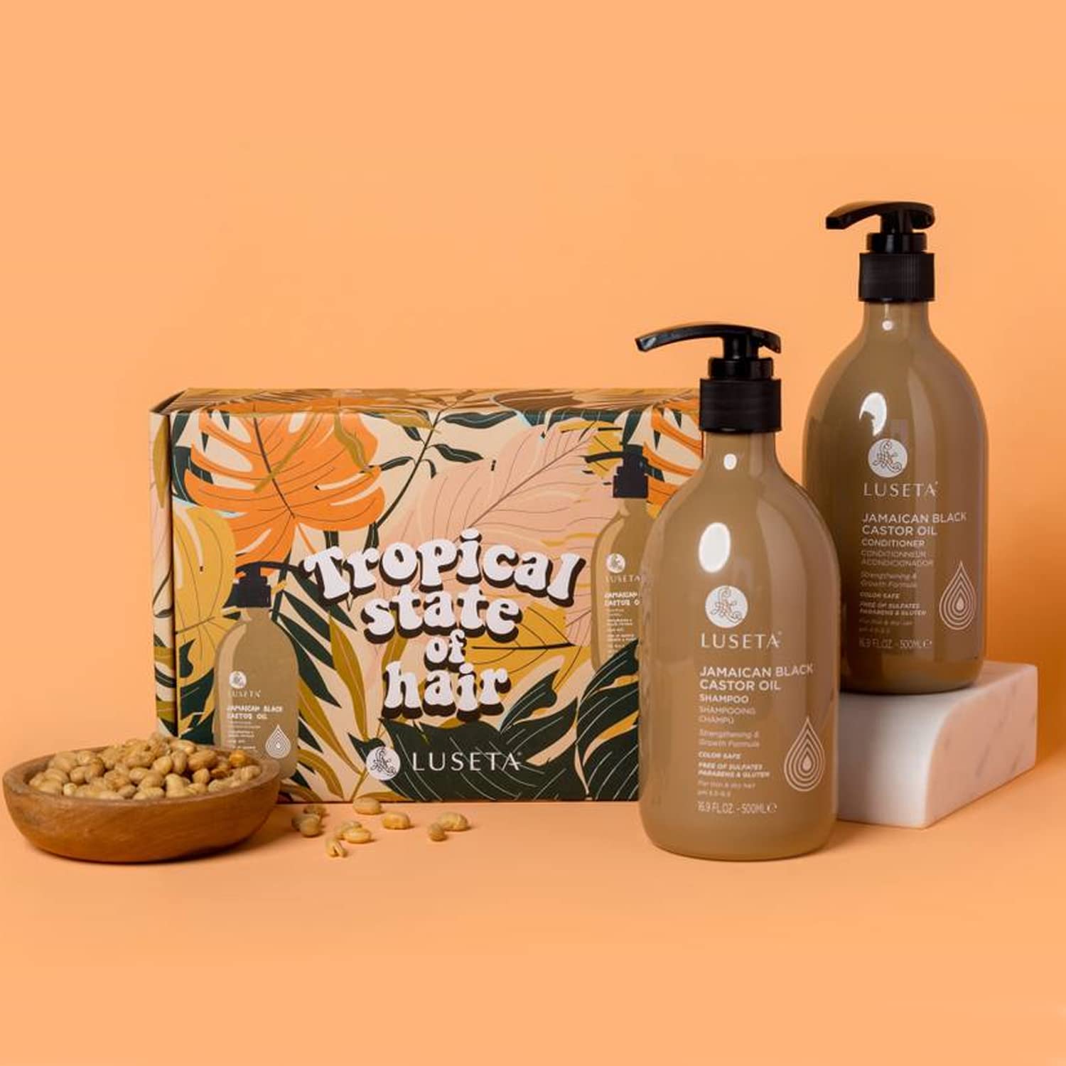 Luseta Castor Oil Shampoo & Conditioner Set – Strengthen & Cleanse Thin Hair | Sulfate-Free 16.9oz x 2