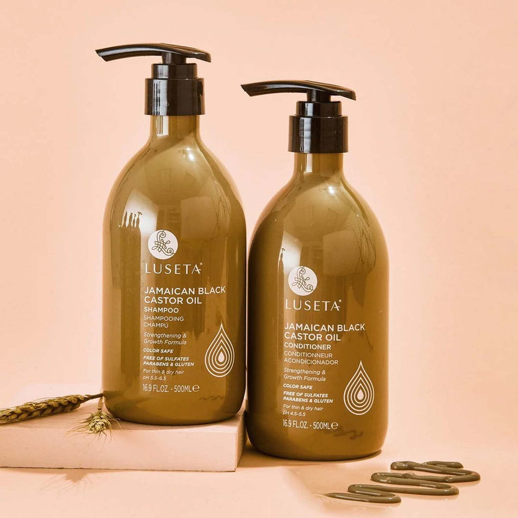 Luseta Castor Oil Shampoo & Conditioner Set – Strengthen & Cleanse Thin Hair | Sulfate-Free 16.9oz x 2