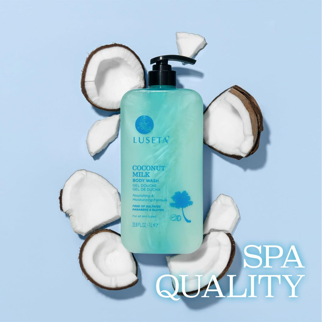 Luseta Coconut Milk Body Wash with Coconut Oil & Pomegranate — Deep Hydration & Gentle Cleansing (33.8oz)
