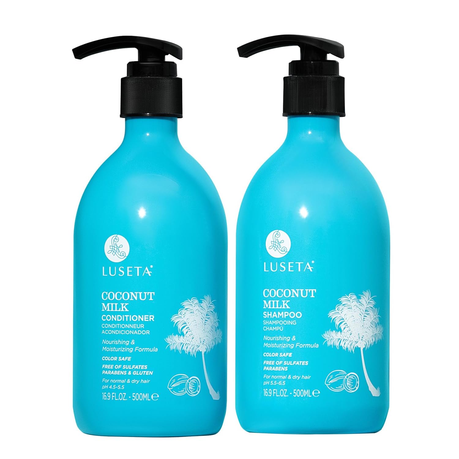 LLUSETA Coconut Milk Shampoo & Conditioner — Nourishing, Color Safe, Sulfate Free (16.9 oz Each)