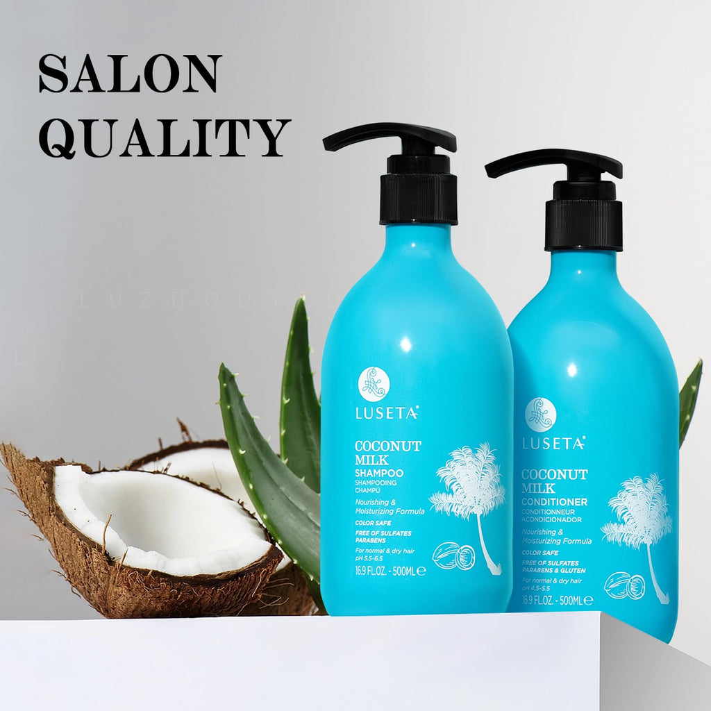 LLUSETA Coconut Milk Shampoo & Conditioner — Nourishing, Color Safe, Sulfate Free (16.9 oz Each)