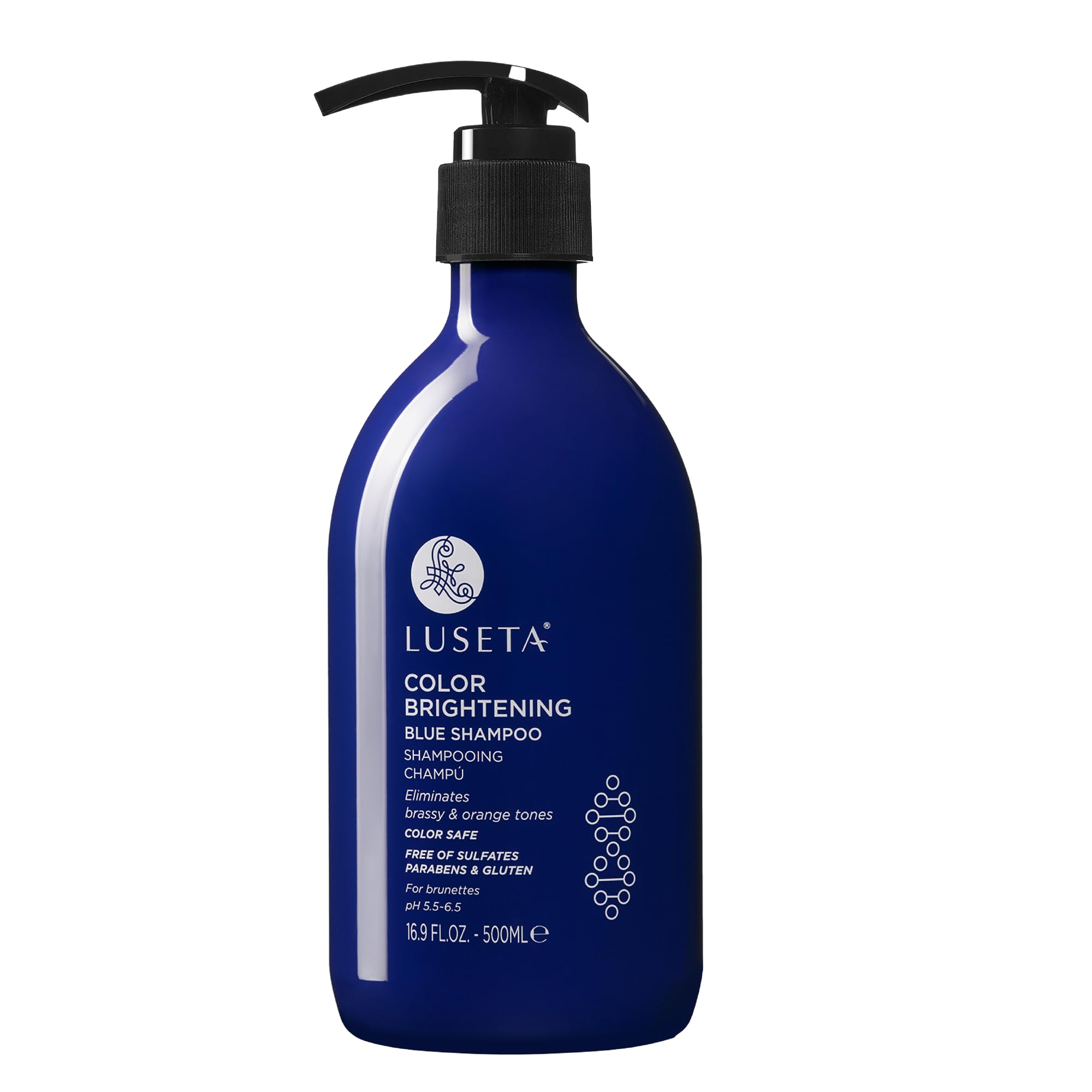 Luseta Color Brightening Blue Shampoo for Brunettes | Neutralizes Brass & Brassy Orange Tones | Sulfate Free 16.9oz