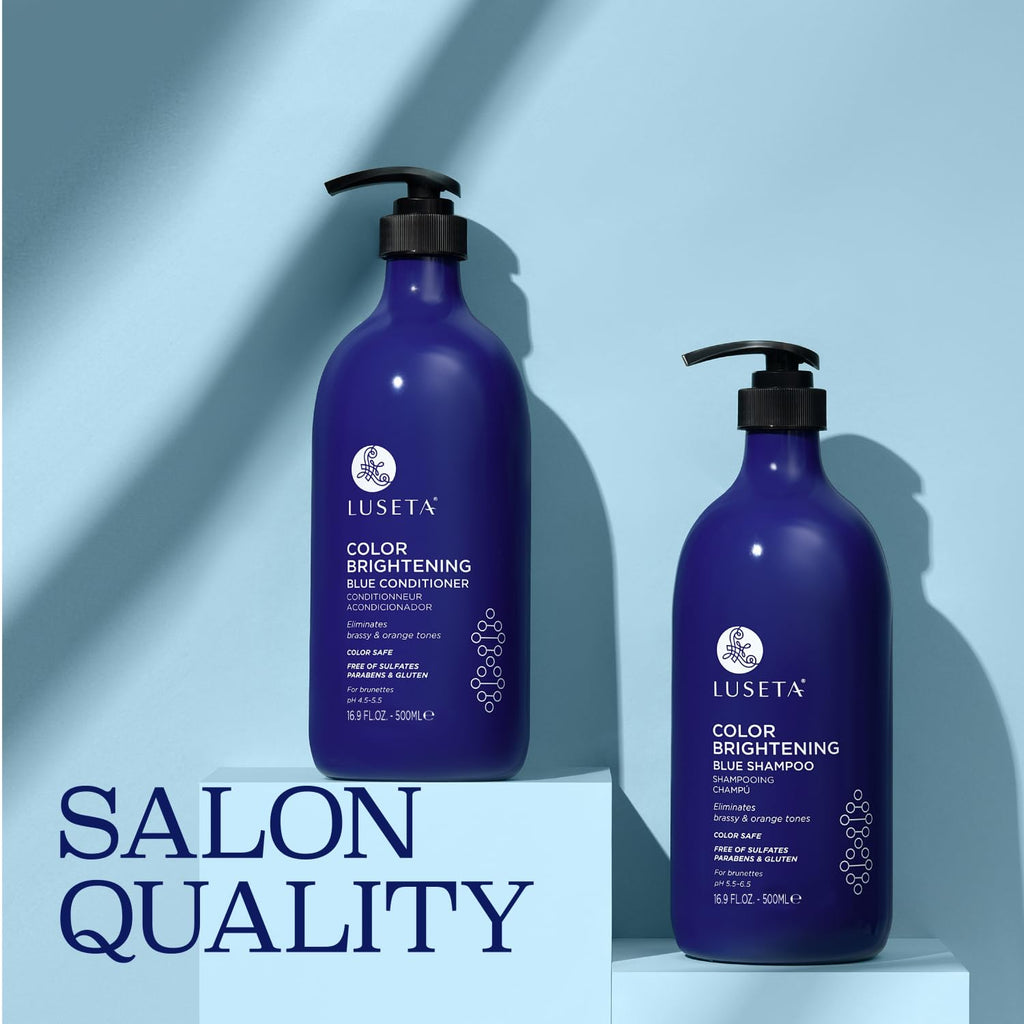 Luseta Blue Shampoo & Conditioner Set – Color Brightening for Brassy & Brunette Tones, 2x16.9oz