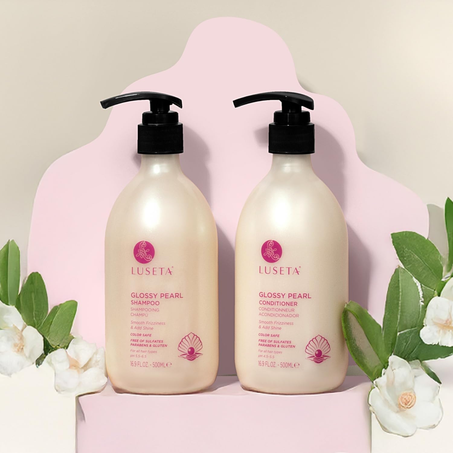 Luseta Glossy Pearl Shampoo & Conditioner Set – Shine, Hydration, Anti-Frizz | Paraben Free, Sulfate Free | 16.9 oz