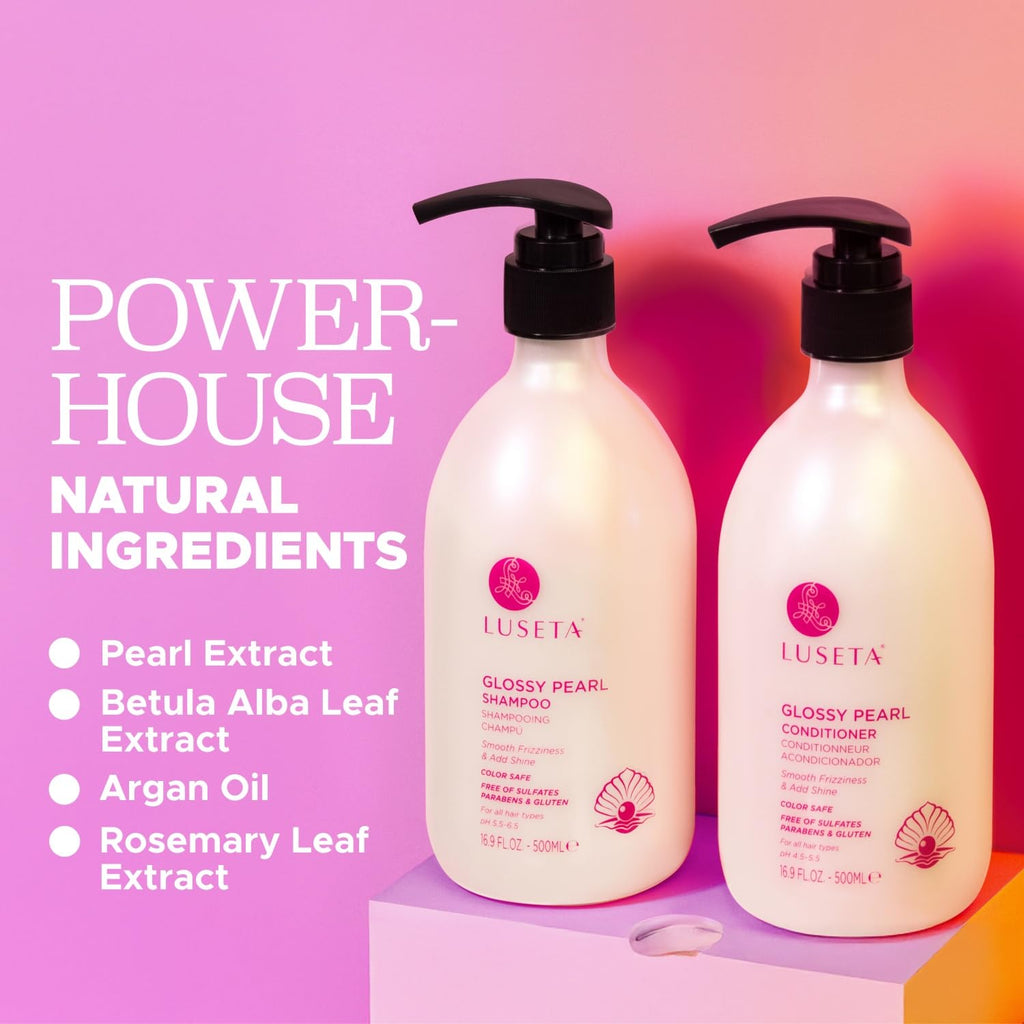 Luseta Glossy Pearl Shampoo & Conditioner Set – Shine, Hydration, Anti-Frizz | Paraben Free, Sulfate Free | 16.9 oz