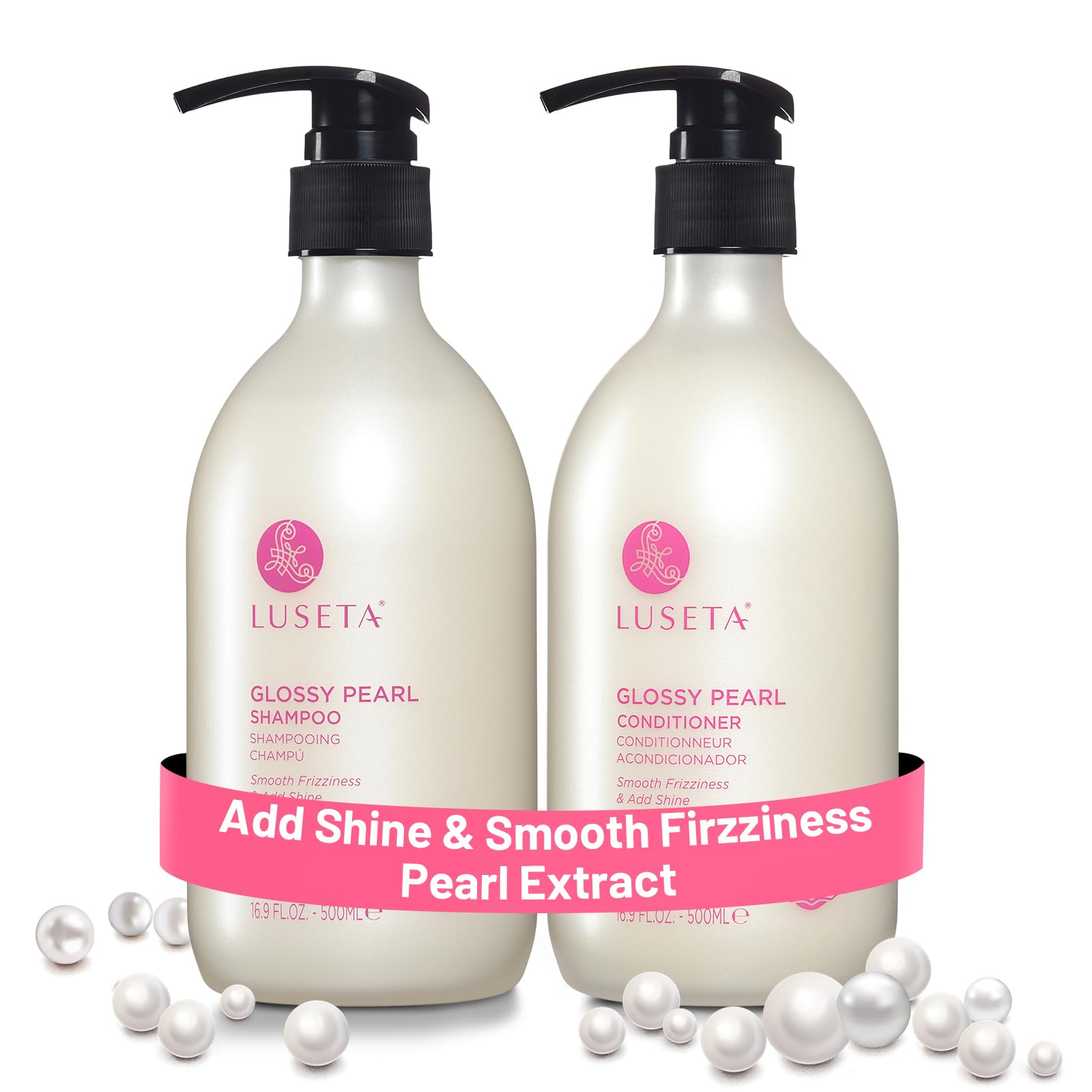 Luseta Glossy Pearl Shampoo & Conditioner Set – Shine, Hydration, Anti-Frizz | Paraben Free, Sulfate Free | 16.9 oz