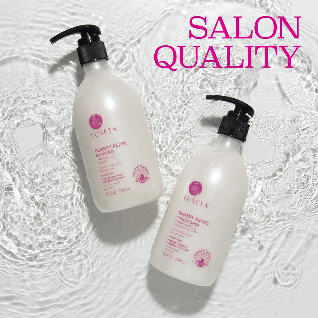 Luseta Glossy Pearl Shampoo & Conditioner Set – Shine, Hydration, Anti-Frizz | Paraben Free, Sulfate Free | 16.9 oz