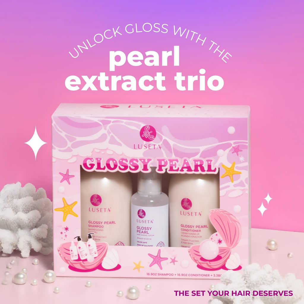 Luseta Glossy Pearl Trio – Smoothing & Hydrating Shampoo, Conditioner & Hair Serum
