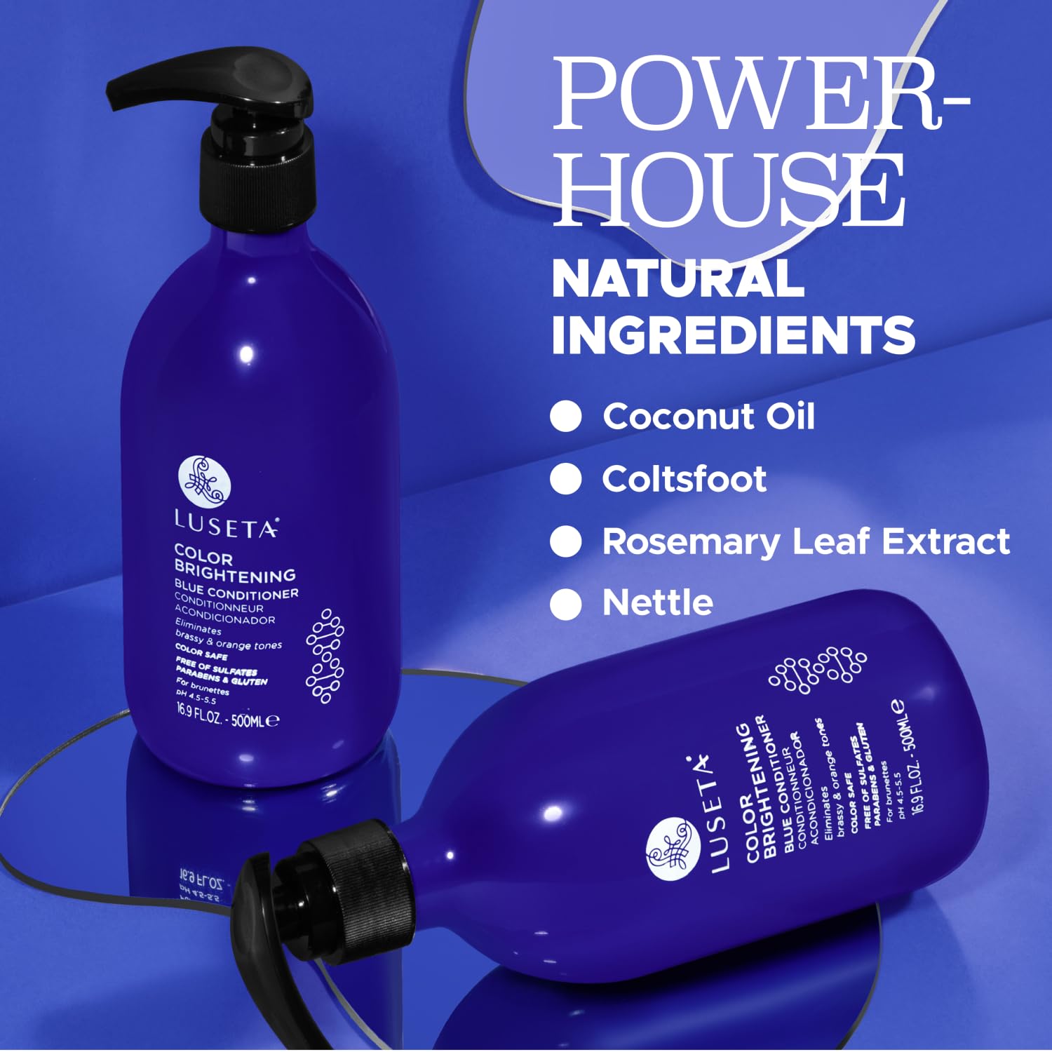 Luseta Blue Shampoo & Conditioner Set – Color Brightening for Brassy & Brunette Tones, 2x16.9oz