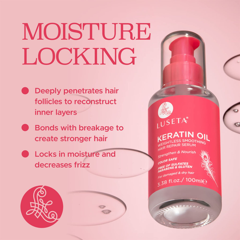 L LUSETA Keratin Hair Oil Serum for Color Treated Hair – Strengthen & Nourish