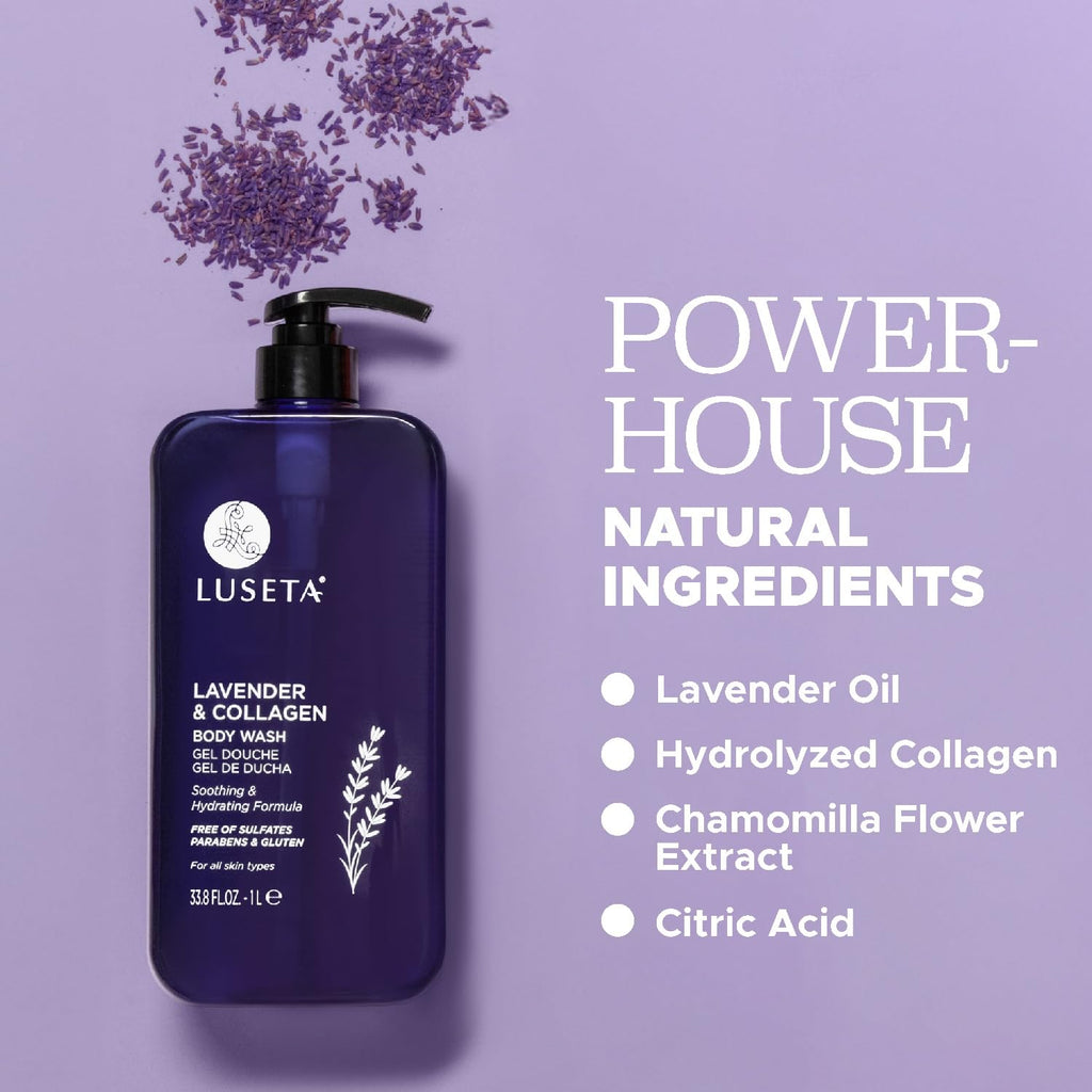 Luseta Lavender & Collagen Body Wash – Hydration, Calming Scent, 33.8oz