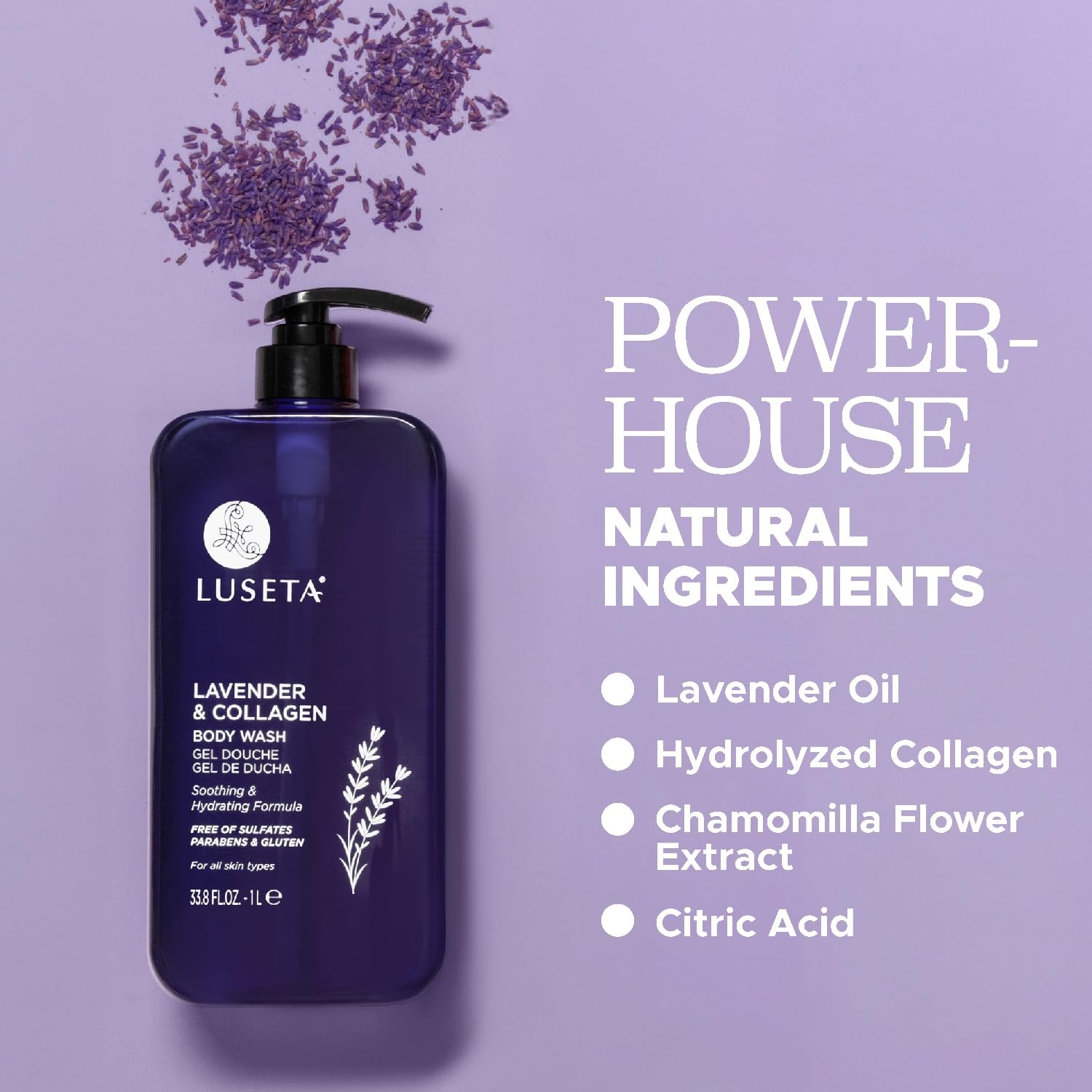 Luseta Lavender & Collagen Body Wash – Hydration, Calming Scent, 33.8oz