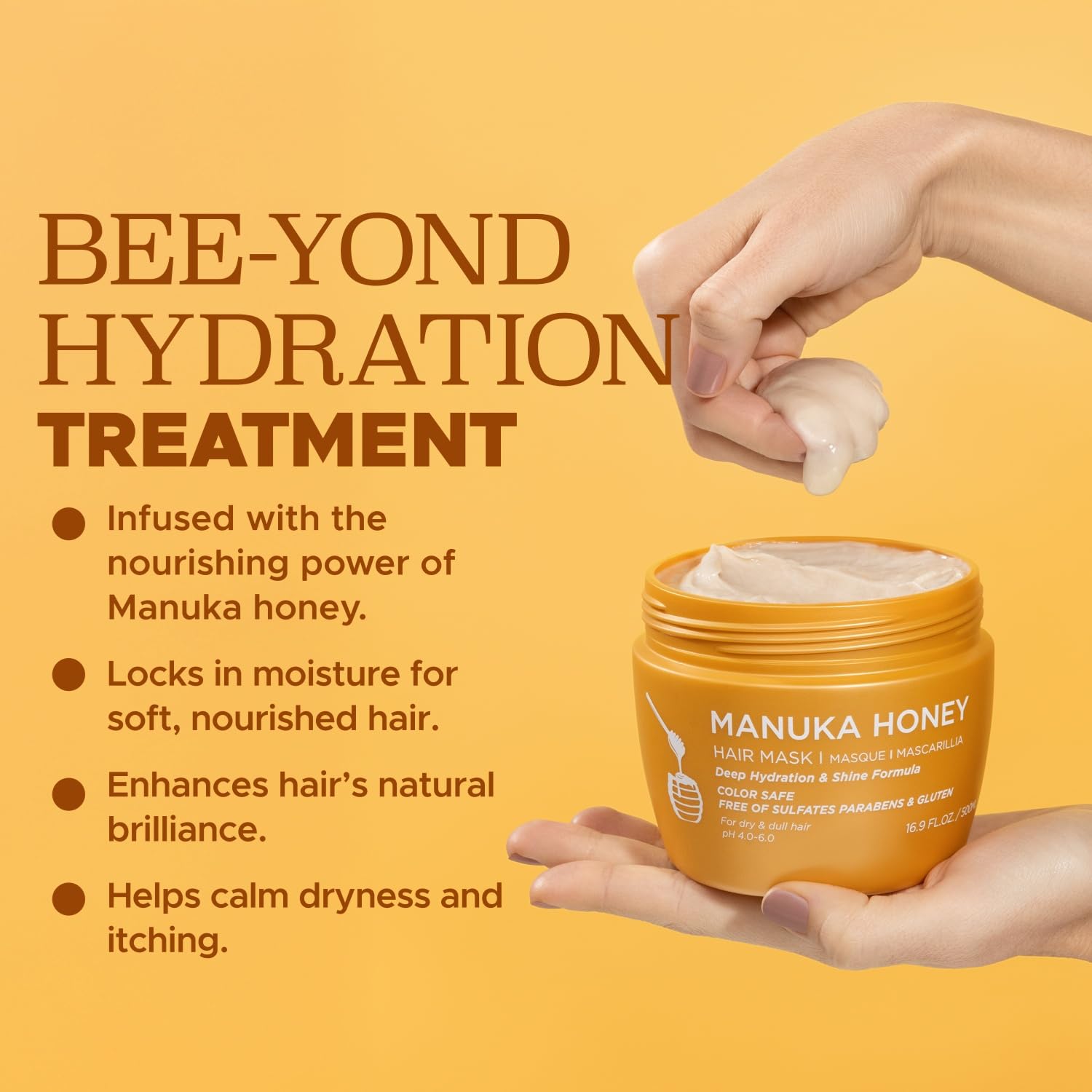 Luseta Manuka Honey Hair Mask – Hydrates, Frizz Control, Sulfate Free 16.9 oz