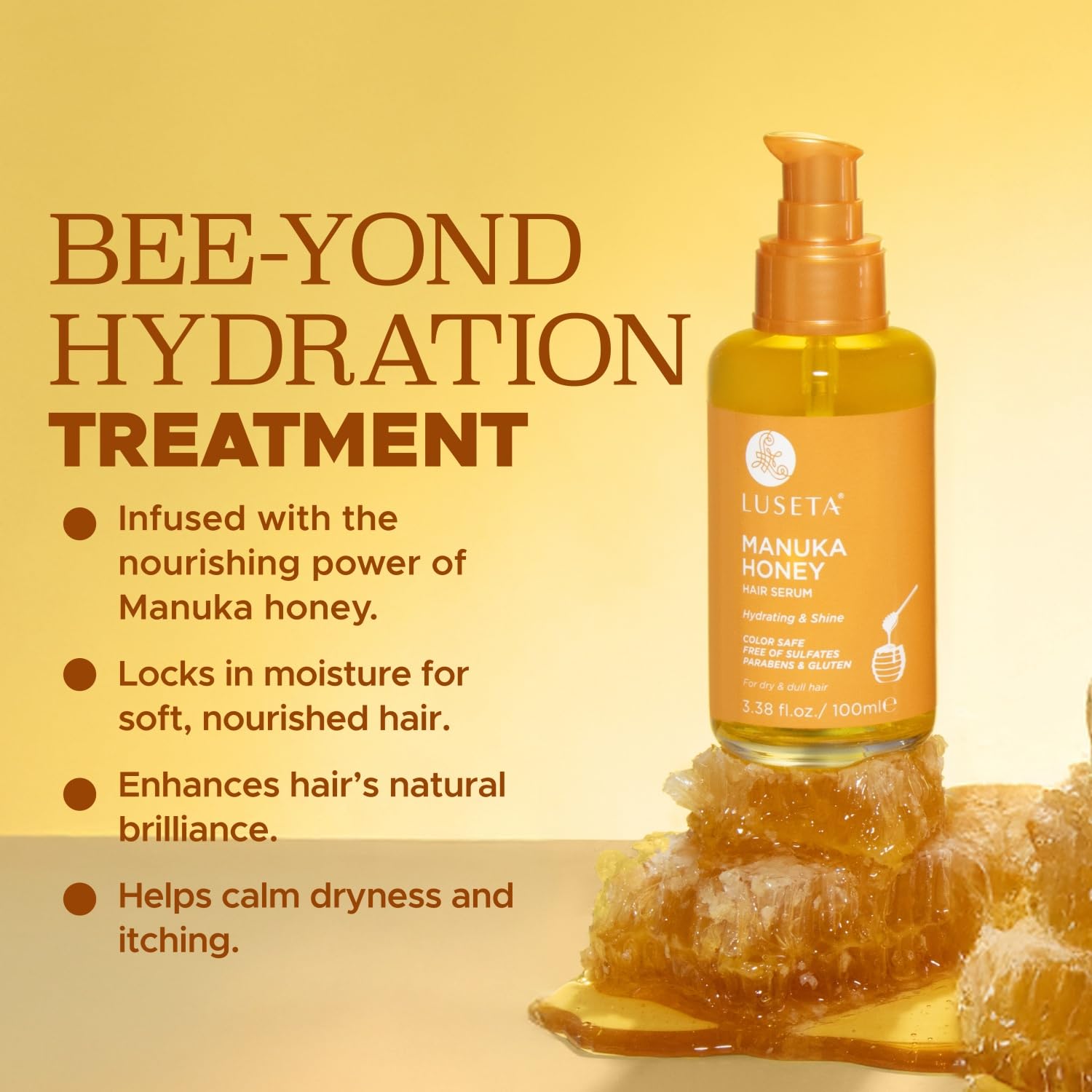 Luseta Manuka Honey Hair Oil – Hydrates Dry Hair, Adds Shine & Softness | Frizz Control, 3.38 oz