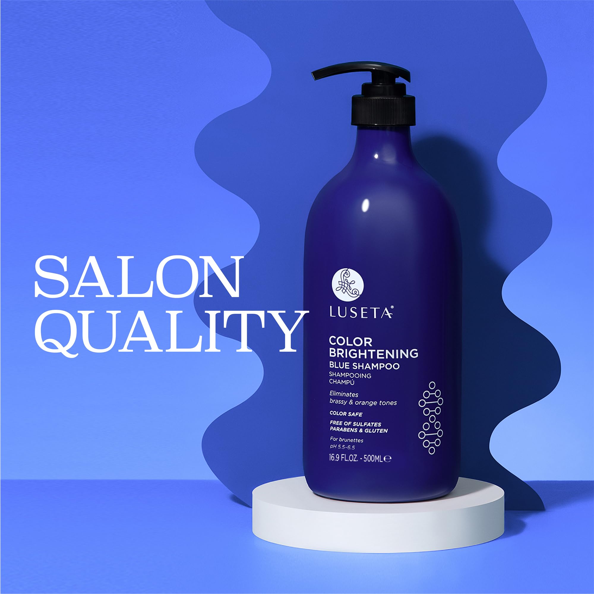 Luseta Color Brightening Blue Shampoo for Brunettes | Neutralizes Brass & Brassy Orange Tones | Sulfate Free 16.9oz