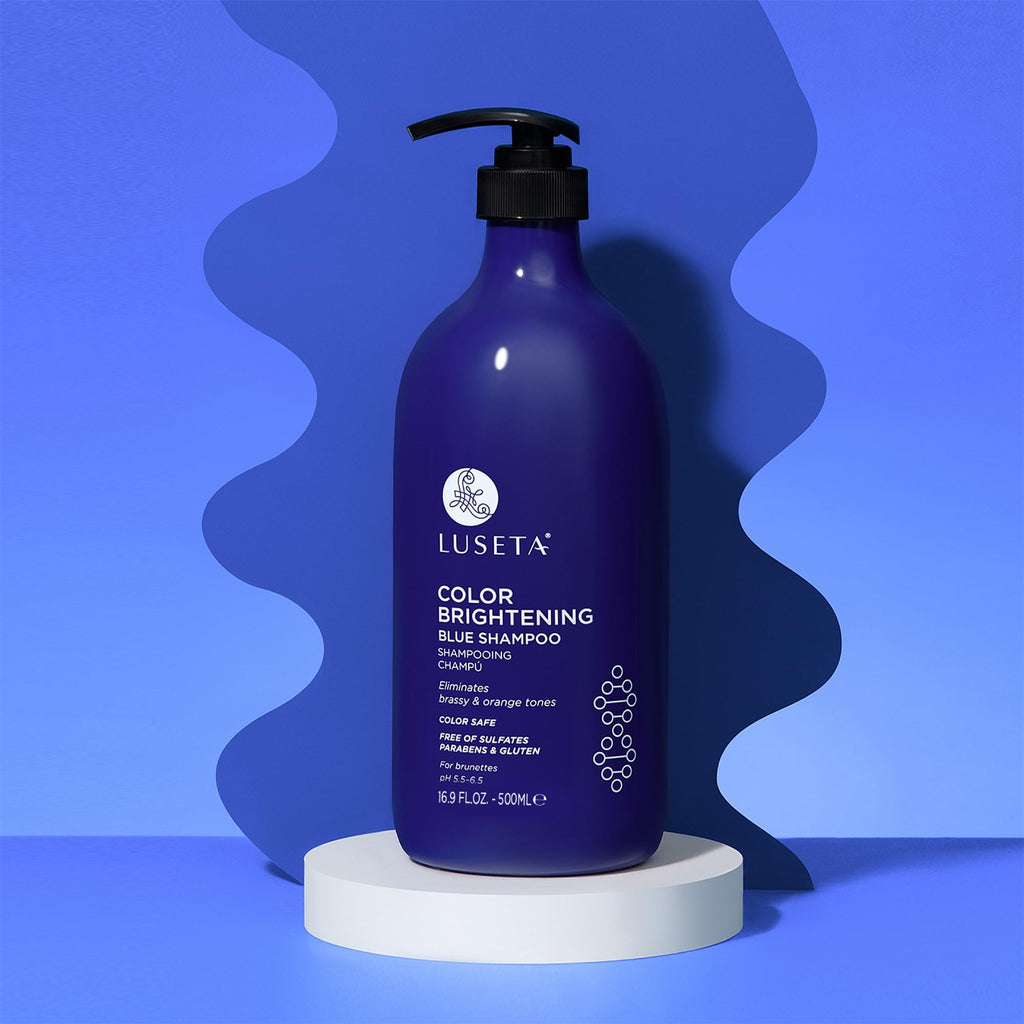 Luseta Color Brightening Blue Shampoo for Brunettes | Neutralizes Brass & Brassy Orange Tones | Sulfate Free 16.9oz