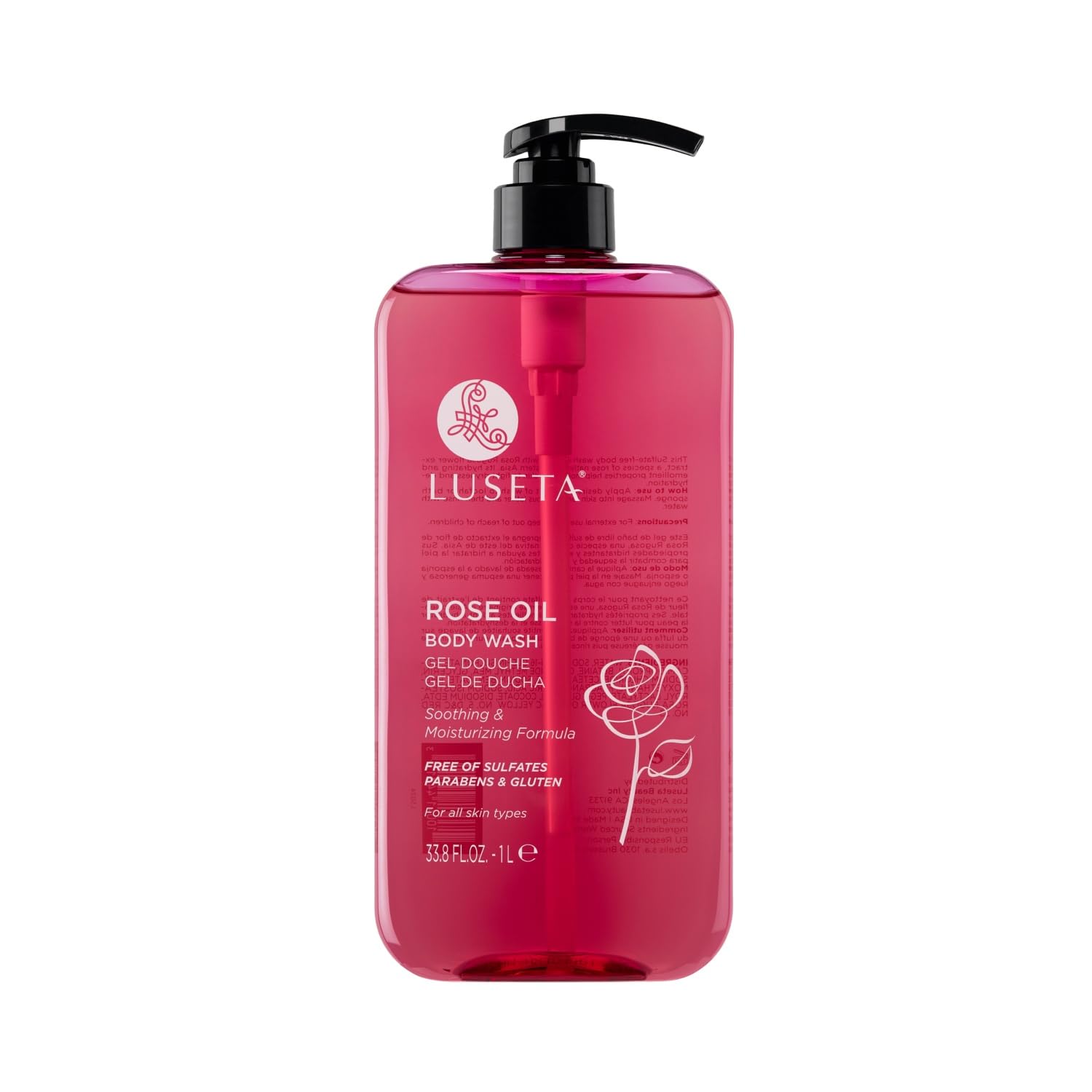 Luseta Rose Oil Body Wash – Hydrating Shower Gel for Dry Skin (Sulfate-Free, 33.8oz)