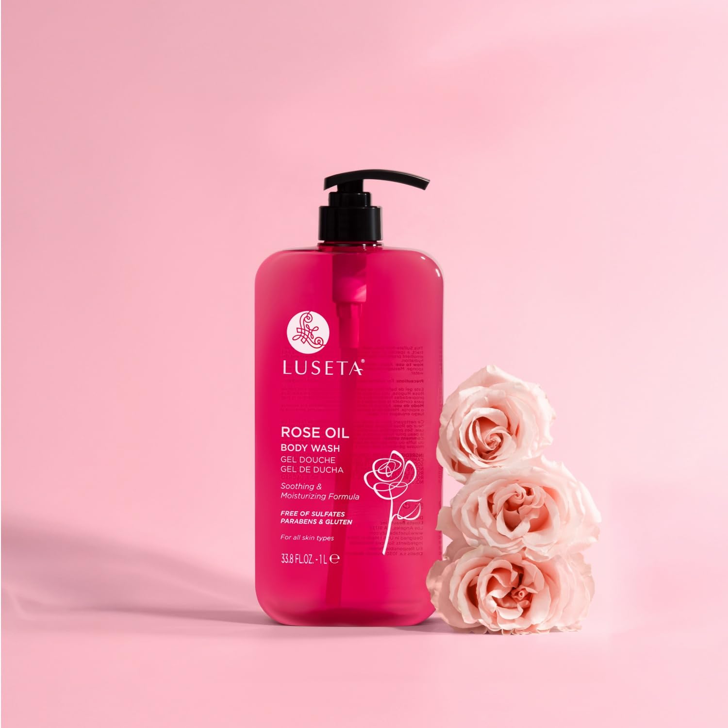 Luseta Rose Oil Body Wash – Hydrating Shower Gel for Dry Skin (Sulfate-Free, 33.8oz)