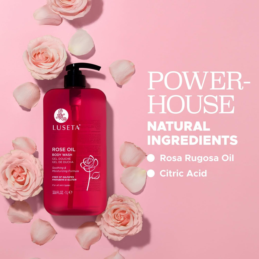 Luseta Rose Oil Body Wash – Hydrating Shower Gel for Dry Skin (Sulfate-Free, 33.8oz)
