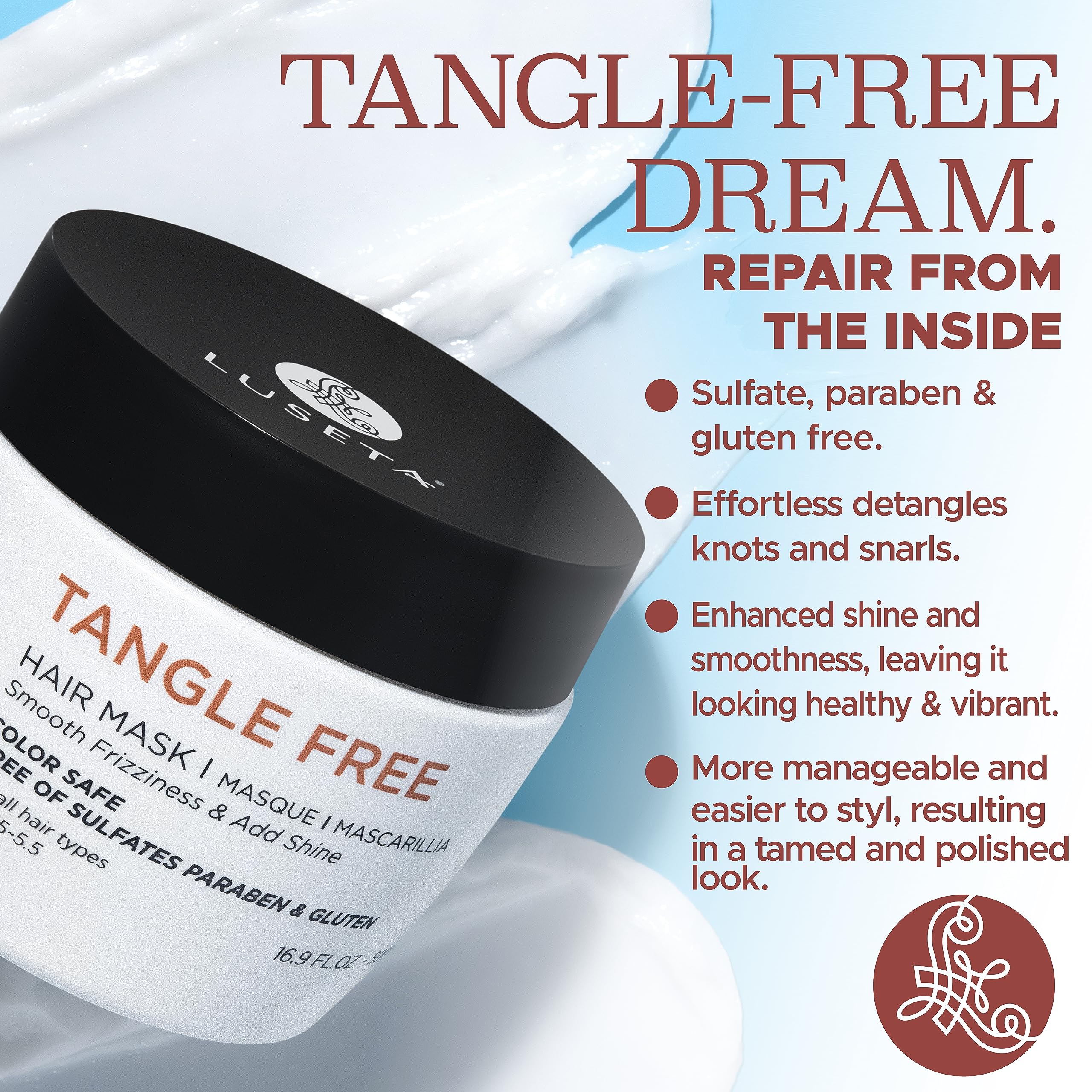 Luseta Tangle Free Hair Mask with Keratin & Argan Oil | Color Safe 16.9oz