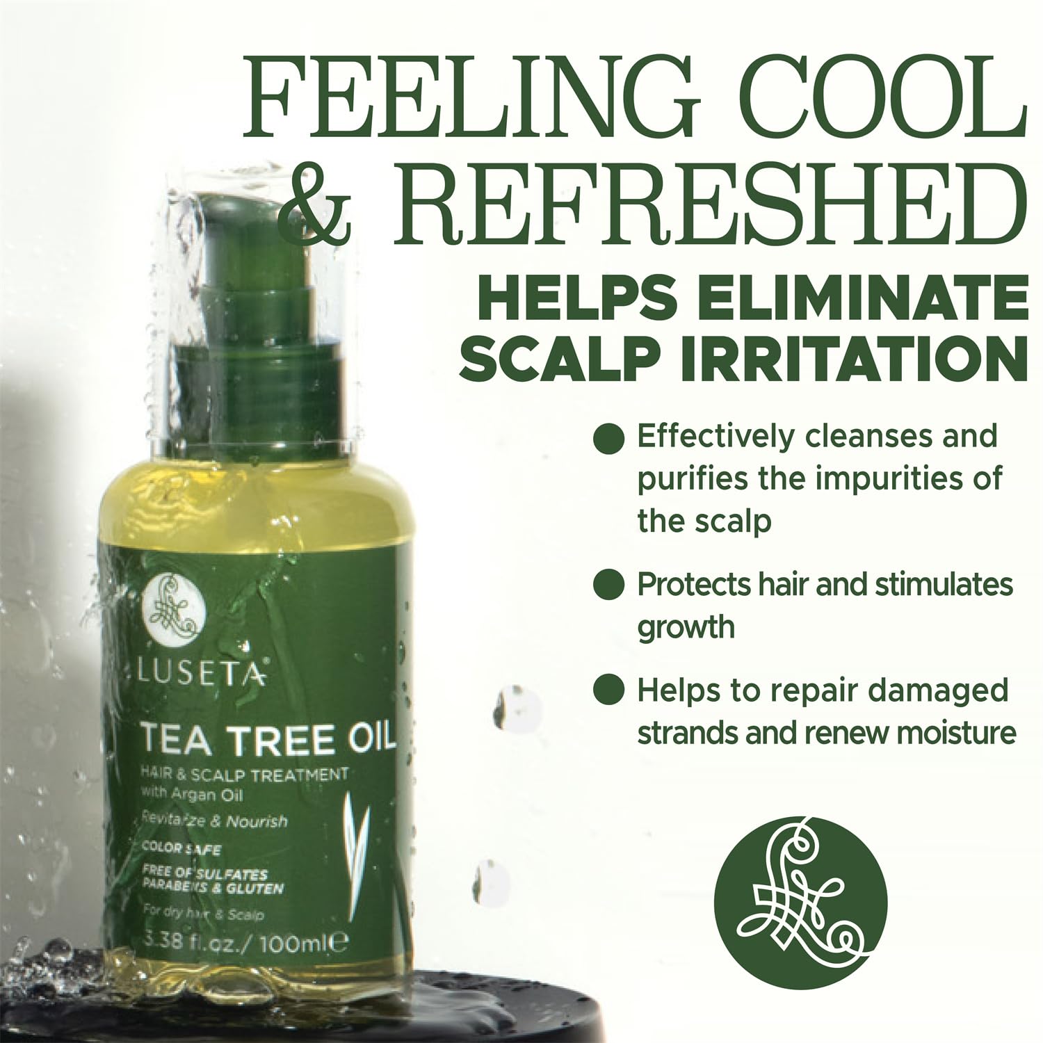 Luseta Tea Tree Oil Hair Serum for Damaged & Oily Hair – Color Safe, 3.38 Fl oz