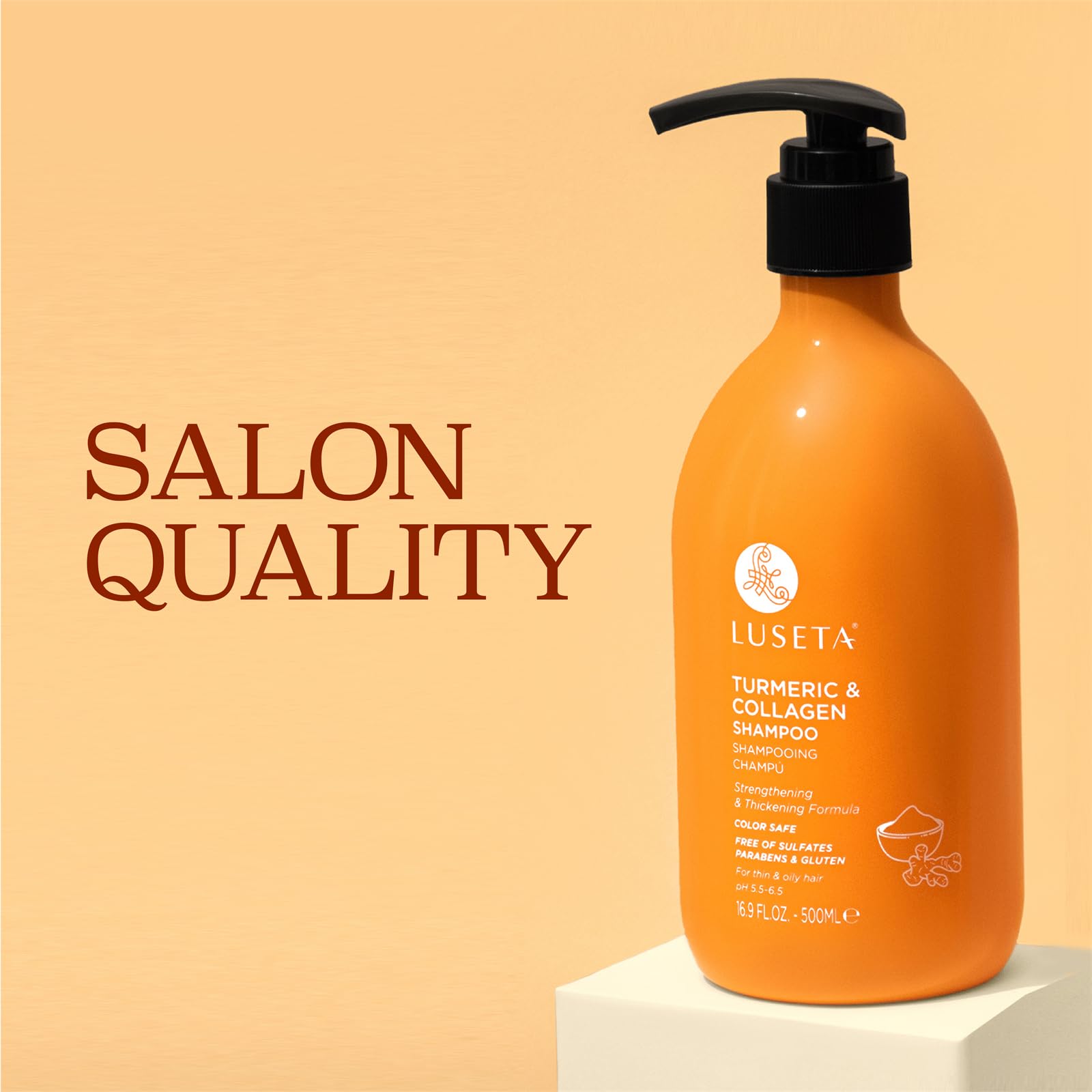 Luseta Hair Growth Shampoo with Turmeric & Collagen | Thickening, Color Safe, Sulfate & Paraben Free 16.9 oz