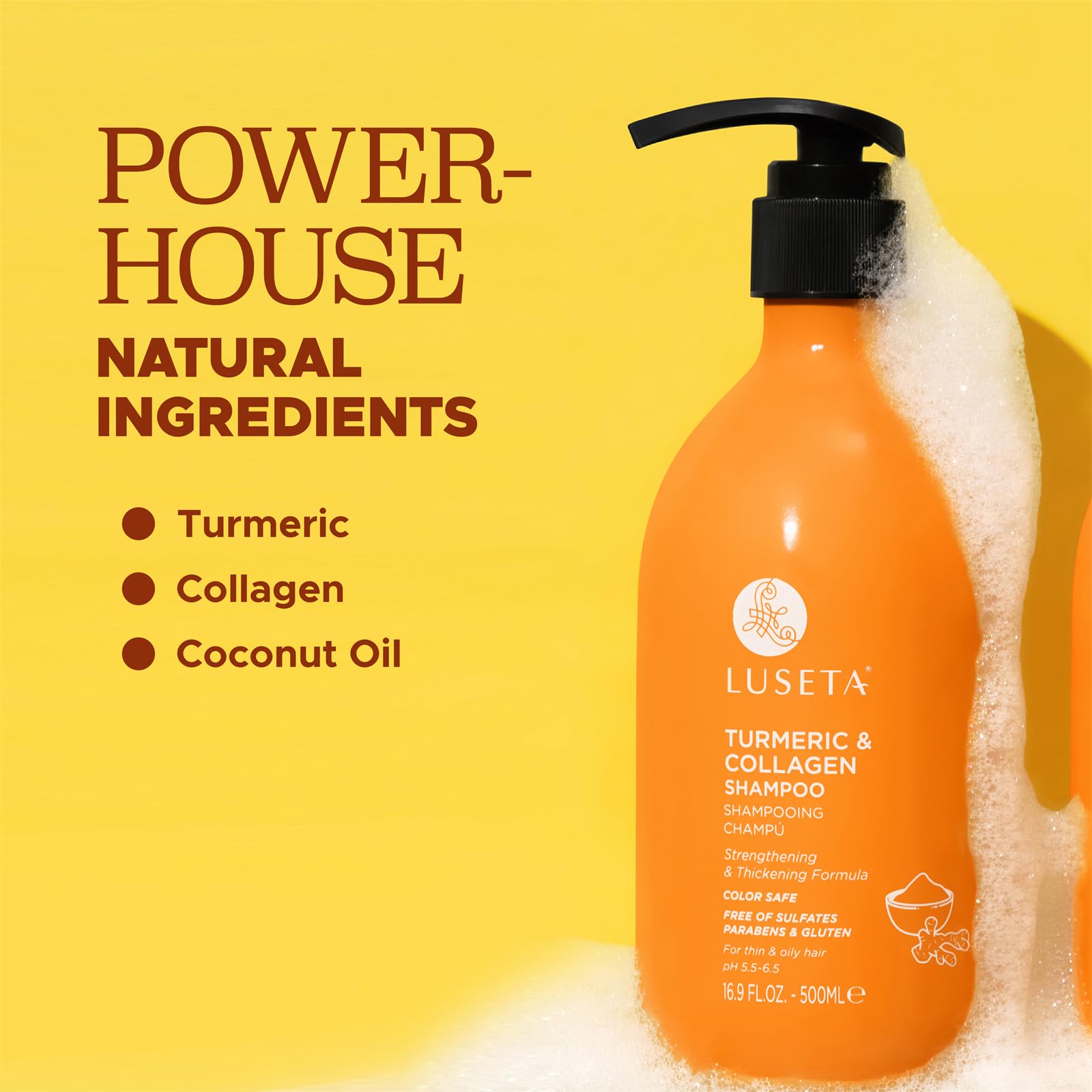 Luseta Hair Growth Shampoo with Turmeric & Collagen | Thickening, Color Safe, Sulfate & Paraben Free 16.9 oz