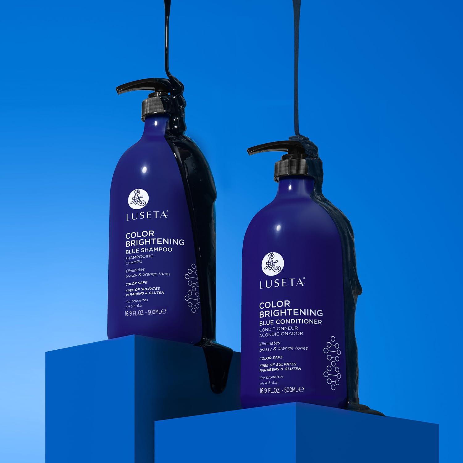 Luseta Blue Shampoo & Conditioner Set – Color Brightening for Brassy & Brunette Tones, 2x16.9oz