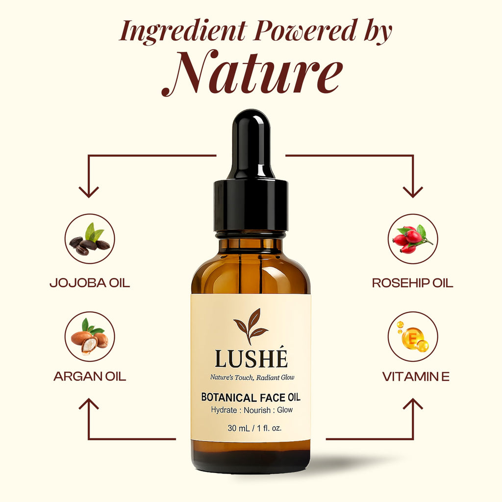 LusheCare Vitamin E Face Oil – Jojoba, Rosehip & Argan, 1 oz