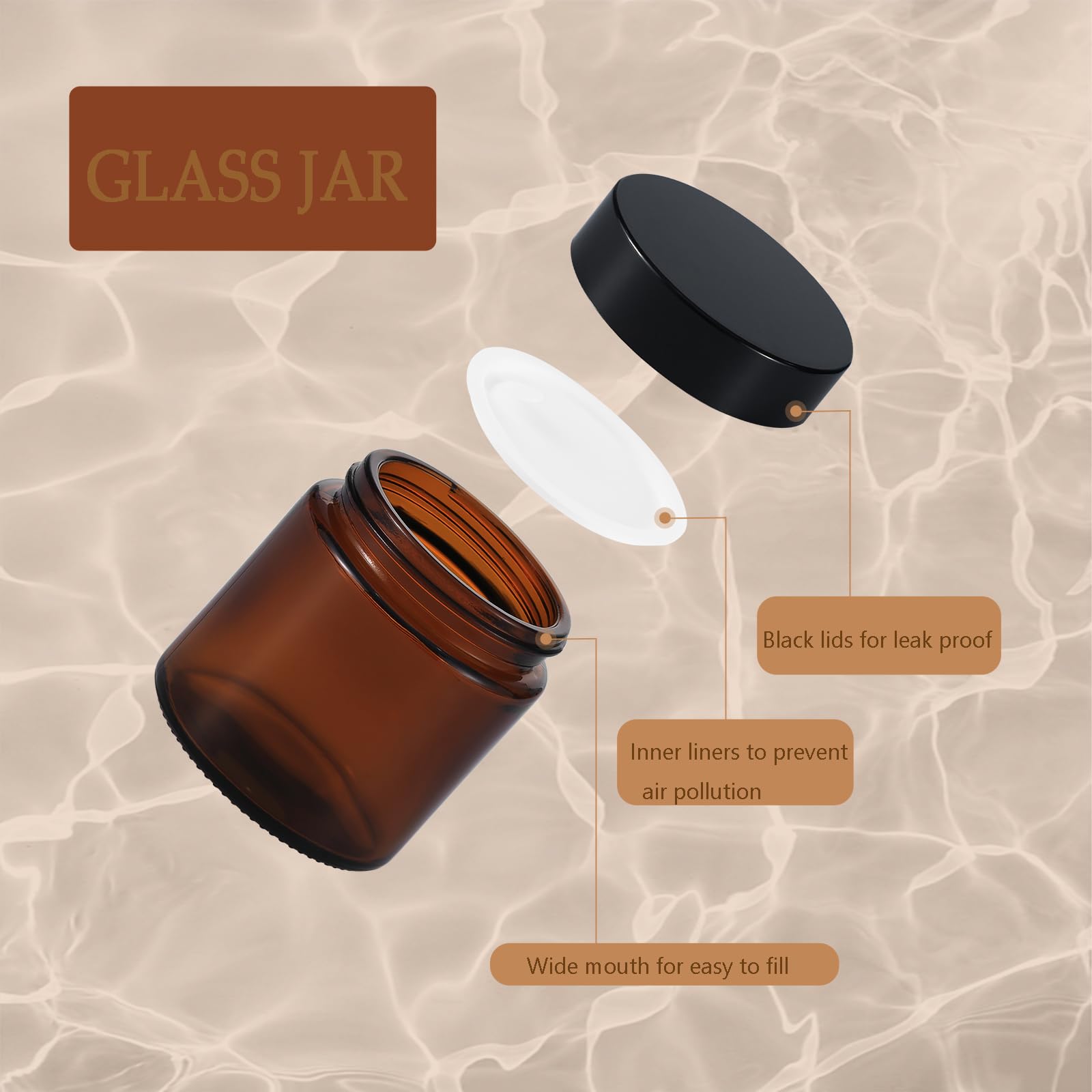 Lustervial 4oz Amber Glass Jars with Lids Black Label – 16 Pack Travel Cosmetic Containers