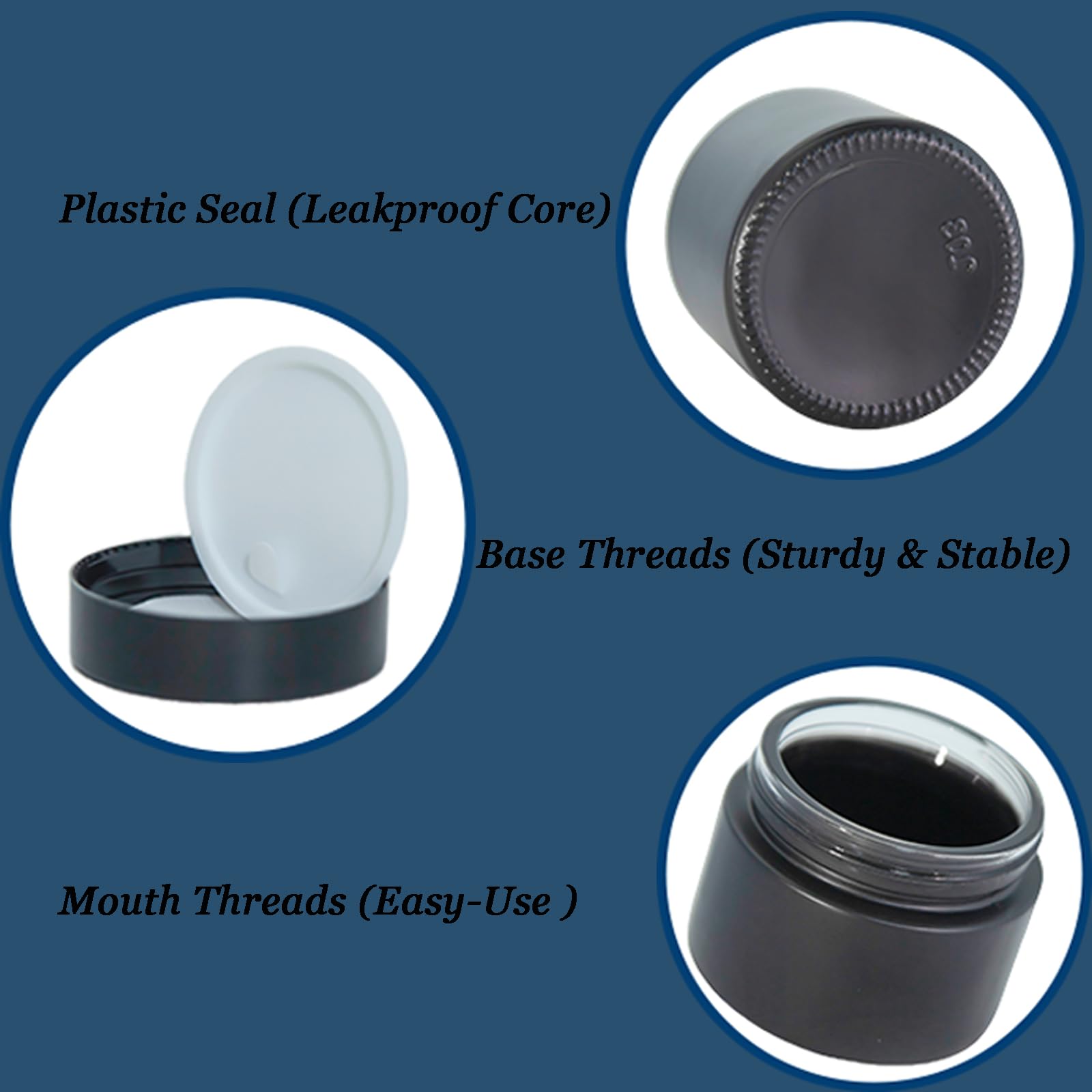 Lustervial 2oz Glass Jars with Lids — 45 Pack Matte Black Travel Cosmetic Containers