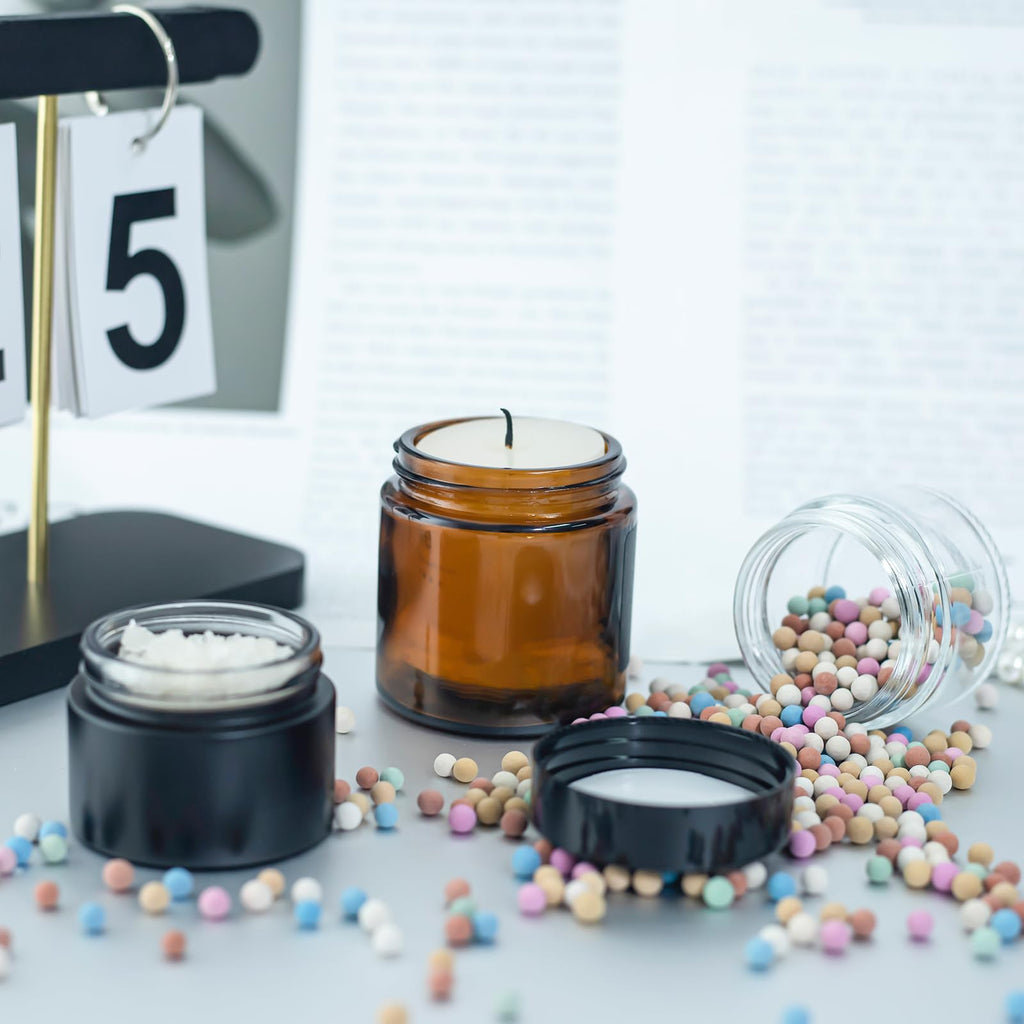 Lustervial 2oz Glass Jars with Lids — 45 Pack Matte Black Travel Cosmetic Containers