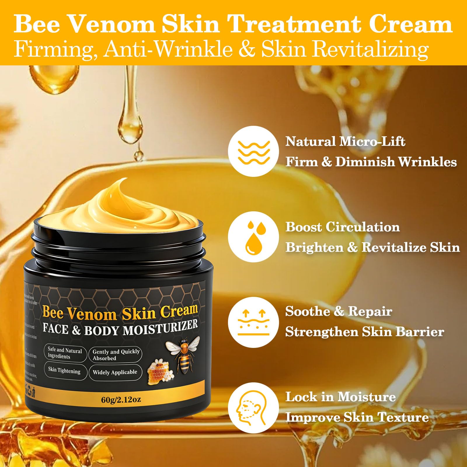 Lustrchron Bee Venom Skin Cream – 2 x 60g Anti‑Aging, Firming & Gentle Care for Face, Neck & Body