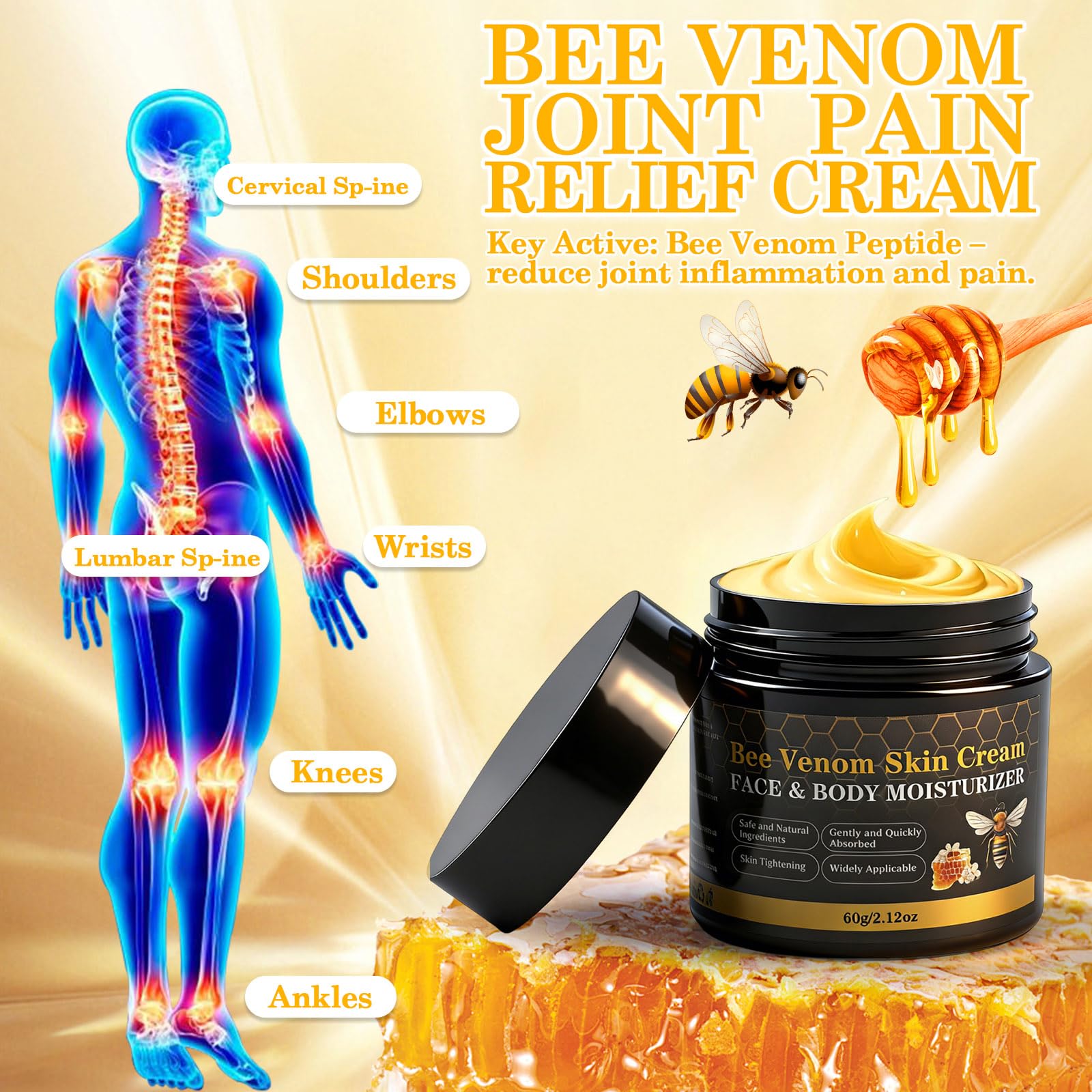 Lustrchron Bee Venom Skin Cream – 2 x 60g Anti‑Aging, Firming & Gentle Care for Face, Neck & Body