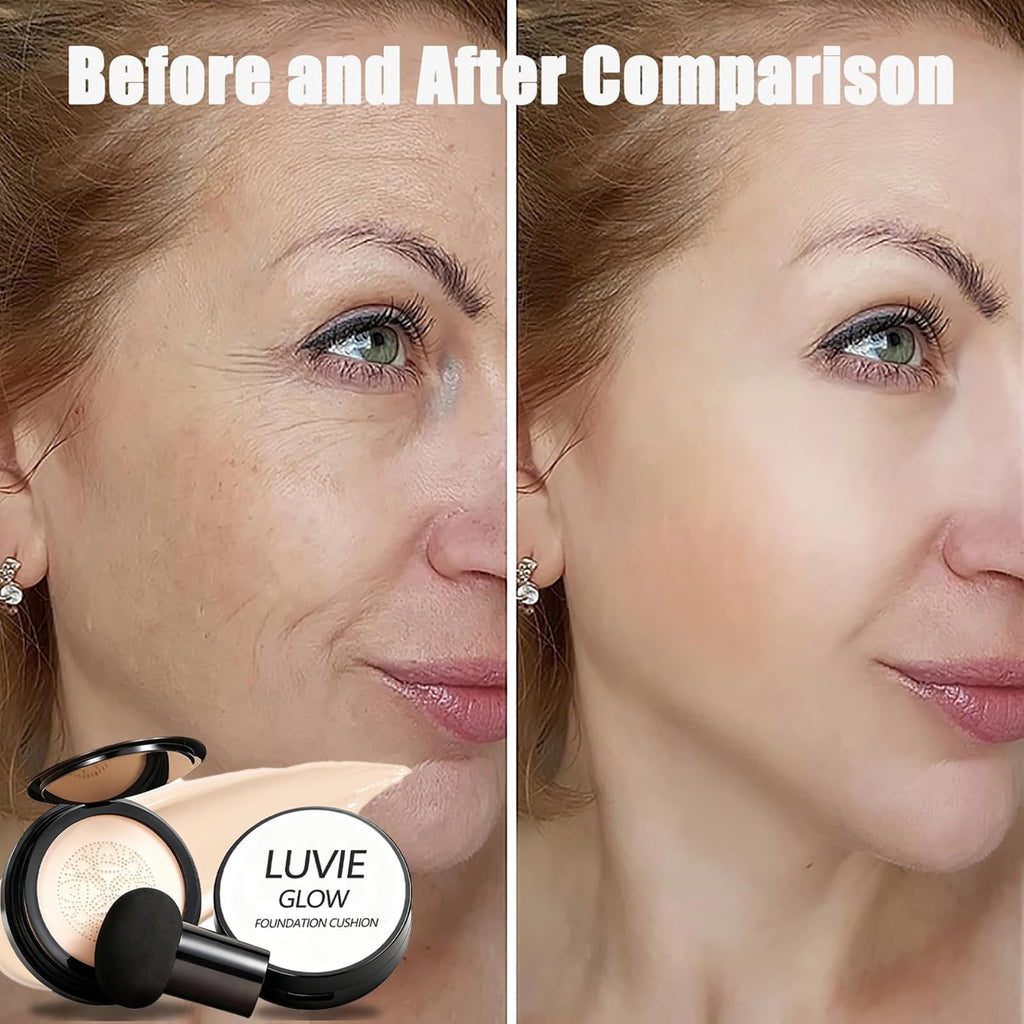 Luvie Glow Foundation for Mature Skin – Warm Cushion CC Cream with Hyaluronic Acid