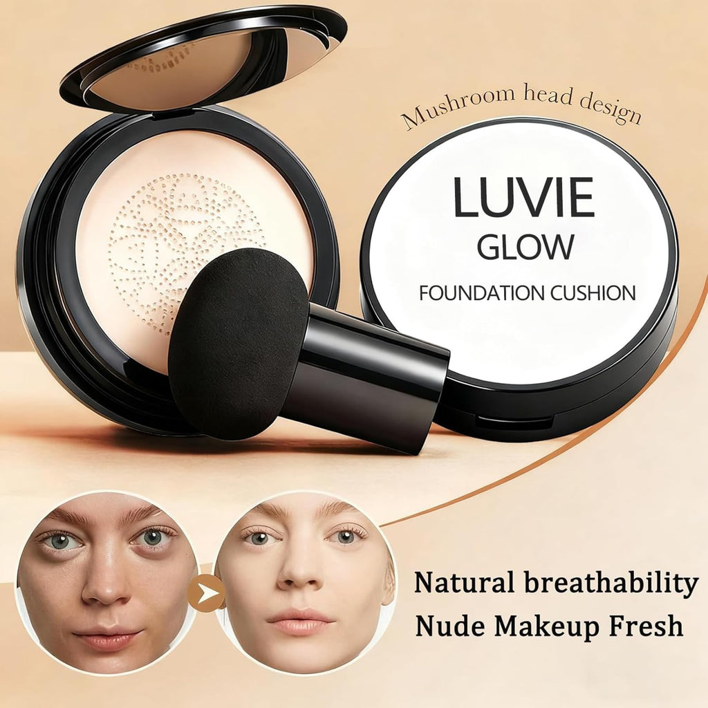 Luvie Glow Foundation for Mature Skin – Warm Cushion CC Cream with Hyaluronic Acid