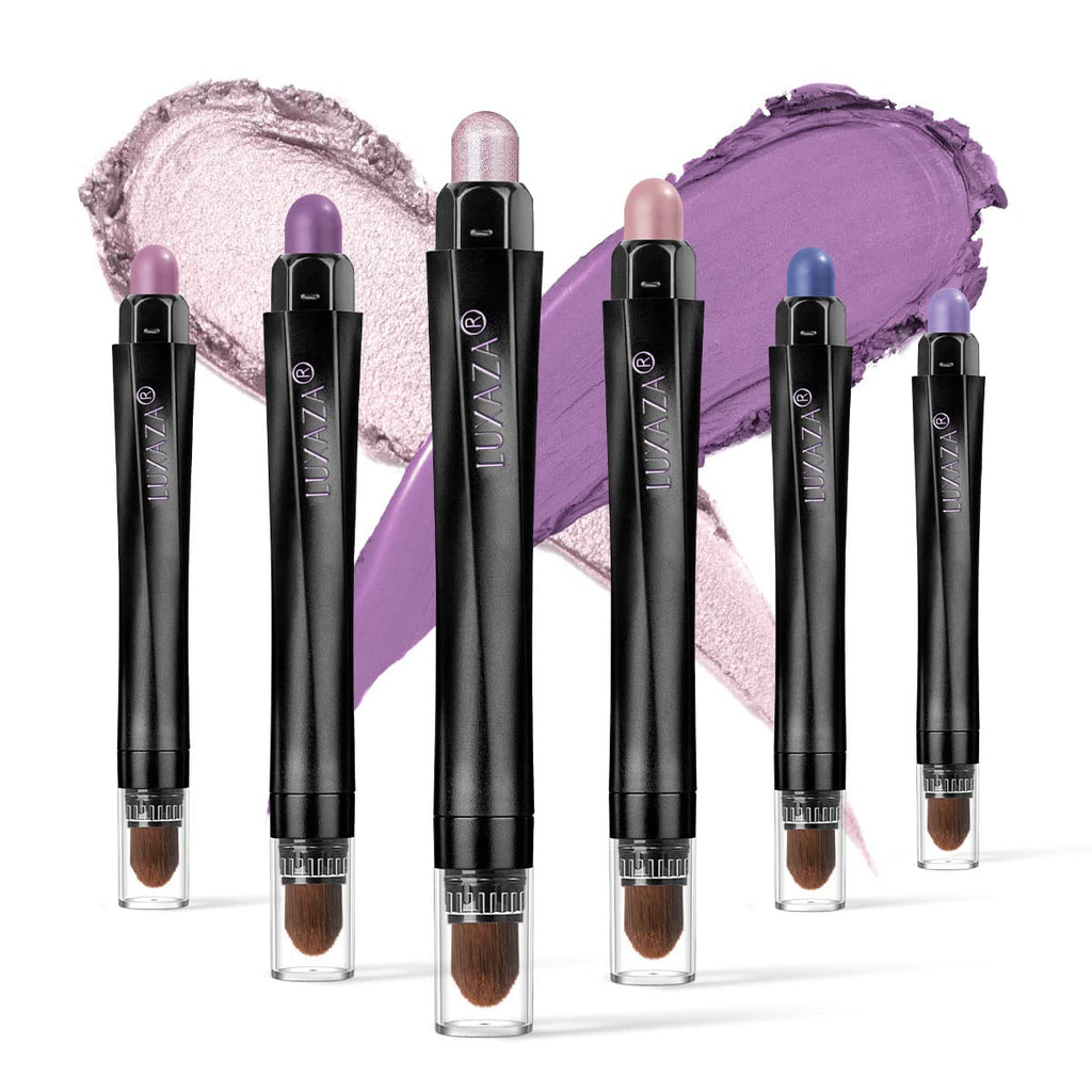 LUXAZA 6PCS Cream Eyeshadow Stick Set - Matte & Shimmer, Waterproof, Easy Glide, Purple Pink