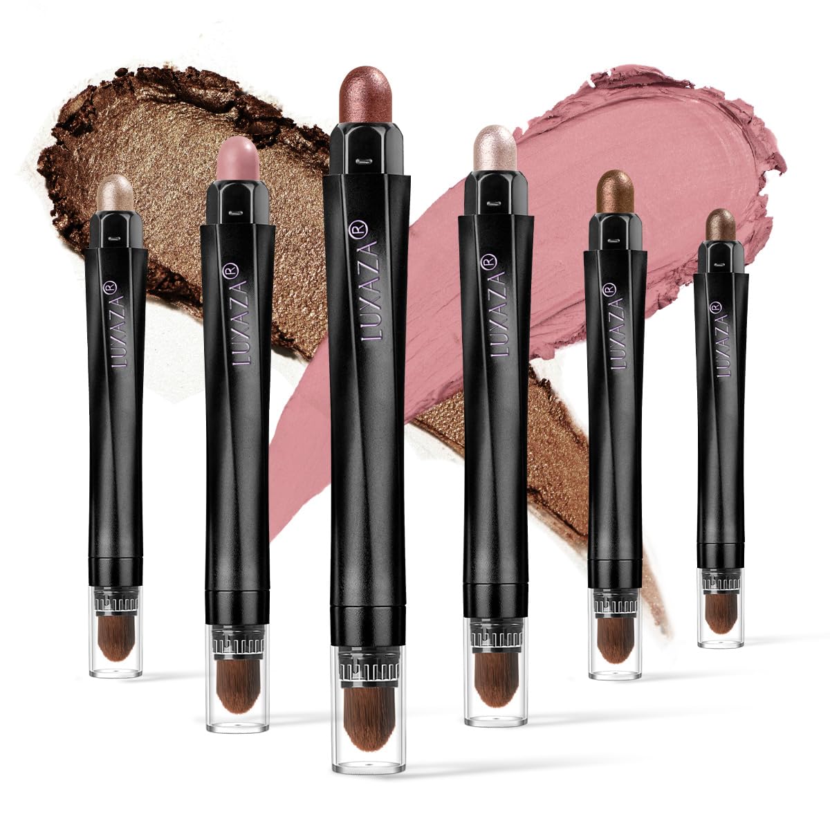 LUXAZA 6PCS Eyeshadow Stick Set – Crease-Proof, Metallic & Matte (Pink Brown)