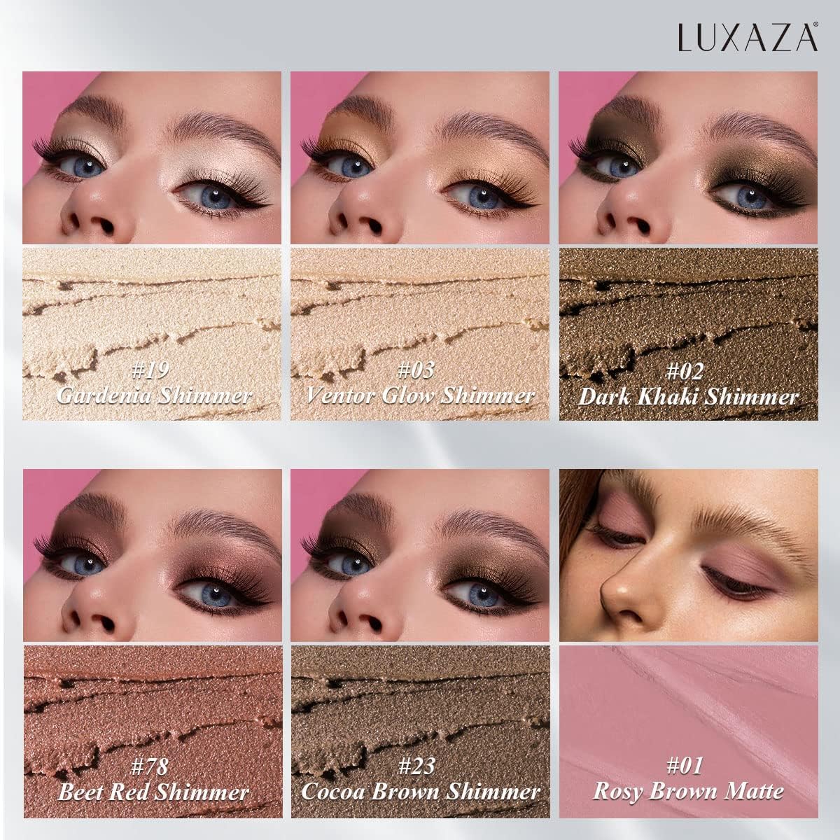LUXAZA 6PCS Eyeshadow Stick Set – Crease-Proof, Metallic & Matte (Pink Brown)