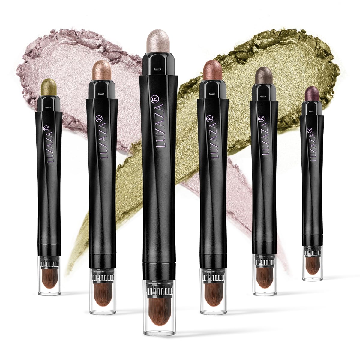 LUXAZA Champagne Pink Eyeshadow Stick Set – 6pc Long-Lasting Cream Shadow, Waterproof, Hexagonal Tube
